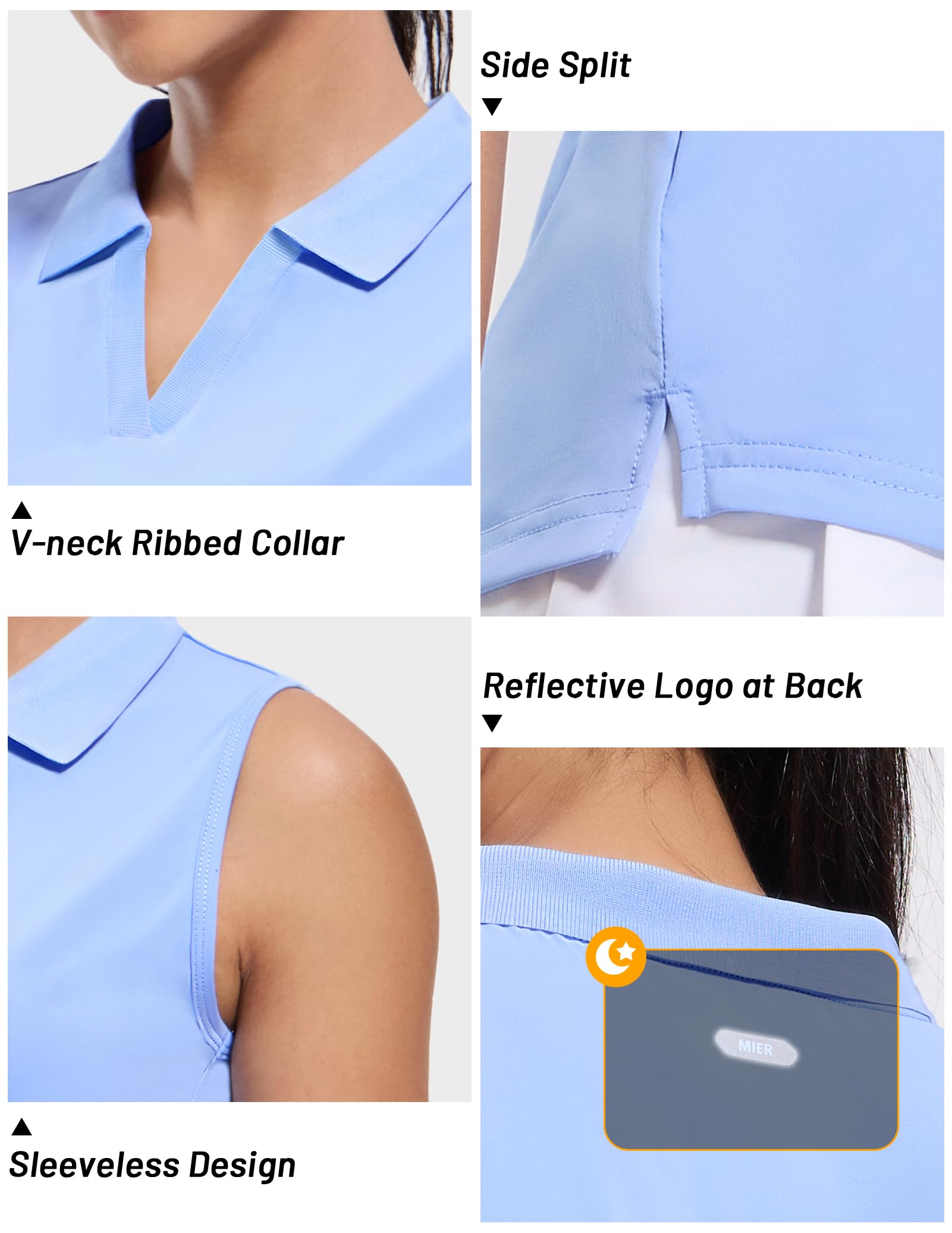 MIER Women's Sleeveless Golf Polo Shirts Dry Fit Collared Tank Tops V Neck Ribbed Athletic Tennis Shirt, Moisture Wicking