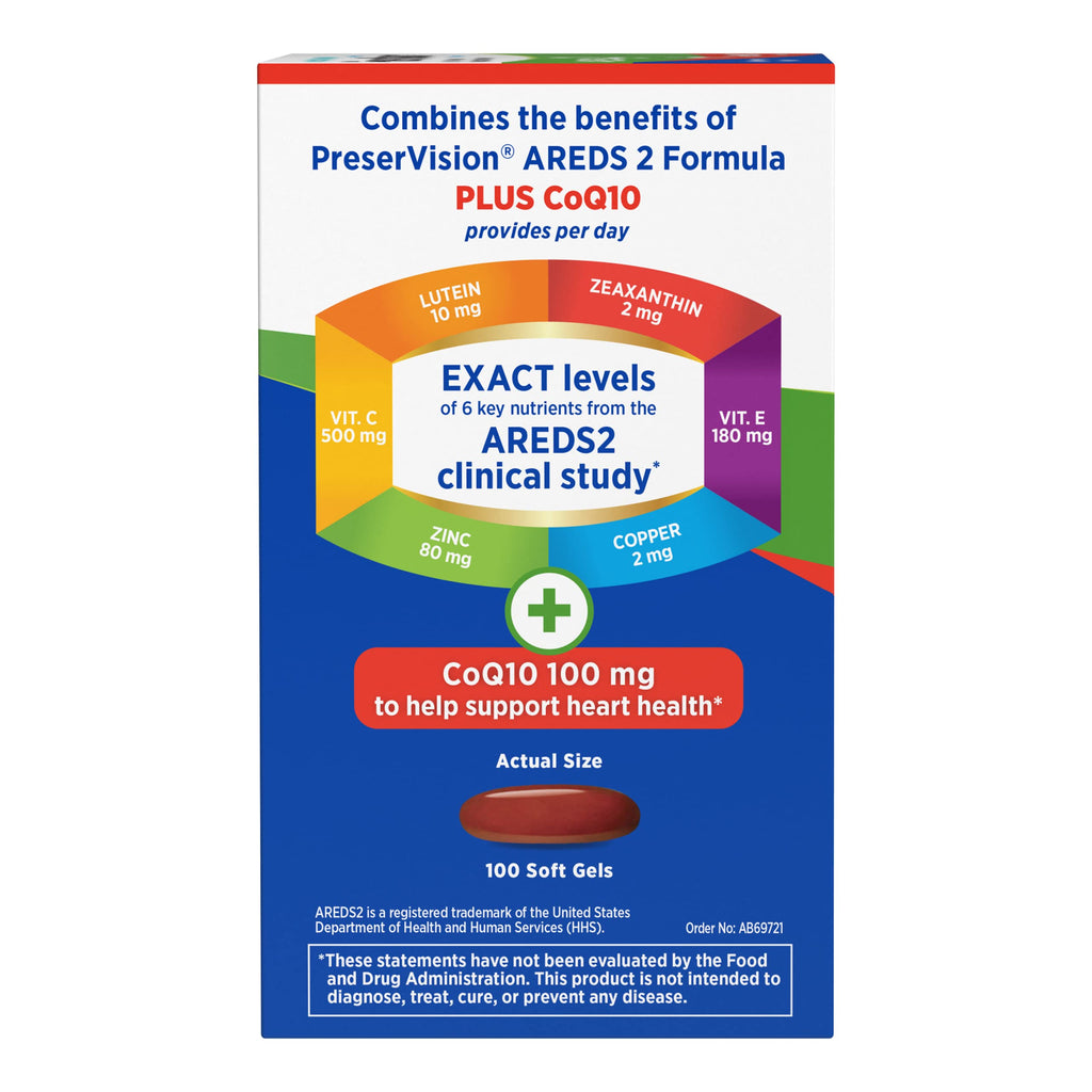 PreserVision AREDS 2 Eye Vitamins with CoQ10 for Heart Health, #1 Eye Doctor Recommended Brand, Lutein and Zeaxanthin Supplement with Vitamin C & E, Zinc, and Copper, 80 Softgels