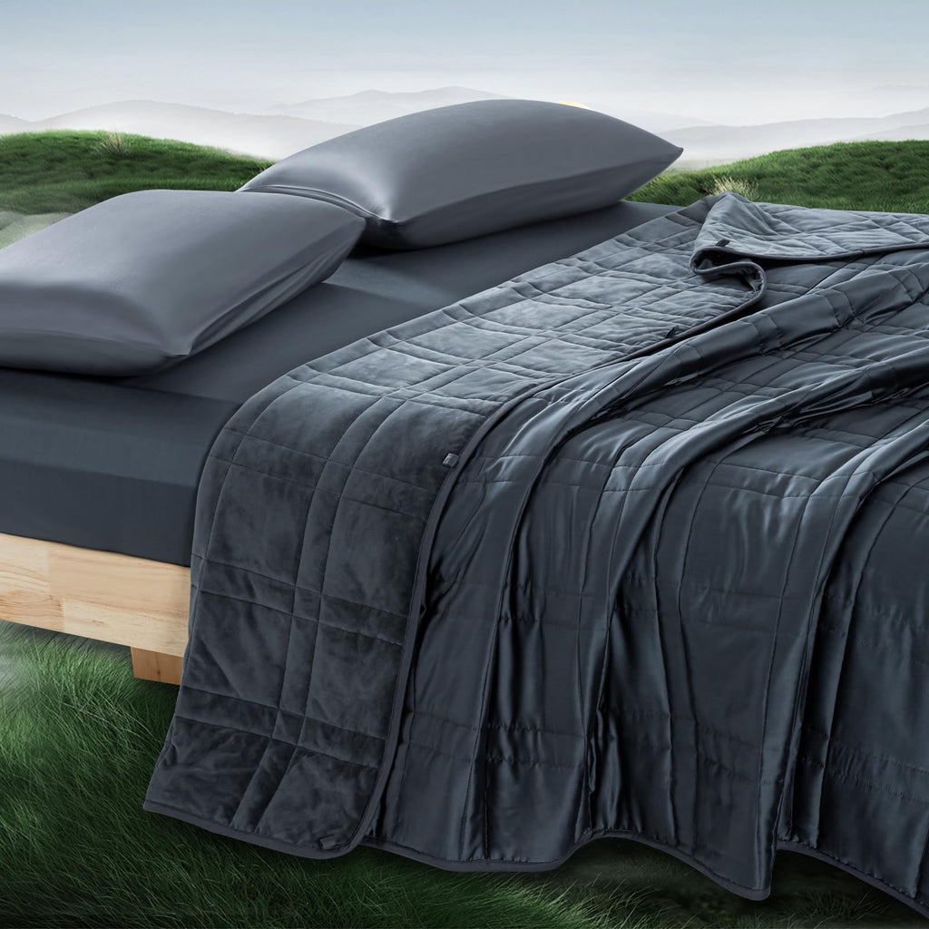 OMYSTYLE Reversible Weighted Blanket 48''x72'' 15lbs for Adults, Warm Short Plush and Cool Tencel Fabric Double-Sided Weighted Blanket for All Season Use - Carry Bag Included