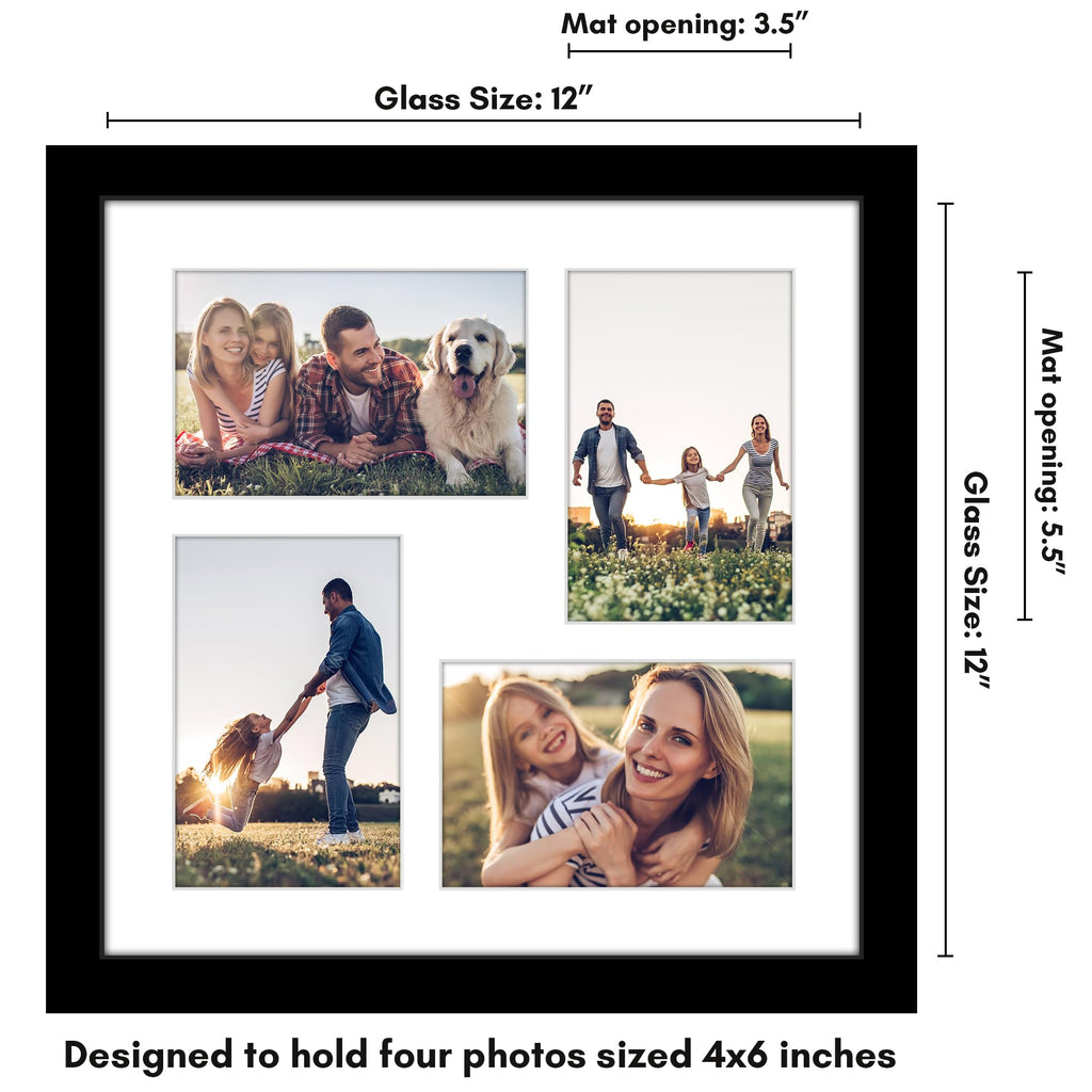 Americanflat 4x6 Double Picture Frame with Shatter-Resistant Glass - Fits Two 4x6 Photos or use as One 6x14 Frame - Signature Collection - Collage Frames for Tabletop and Wall Display - Black