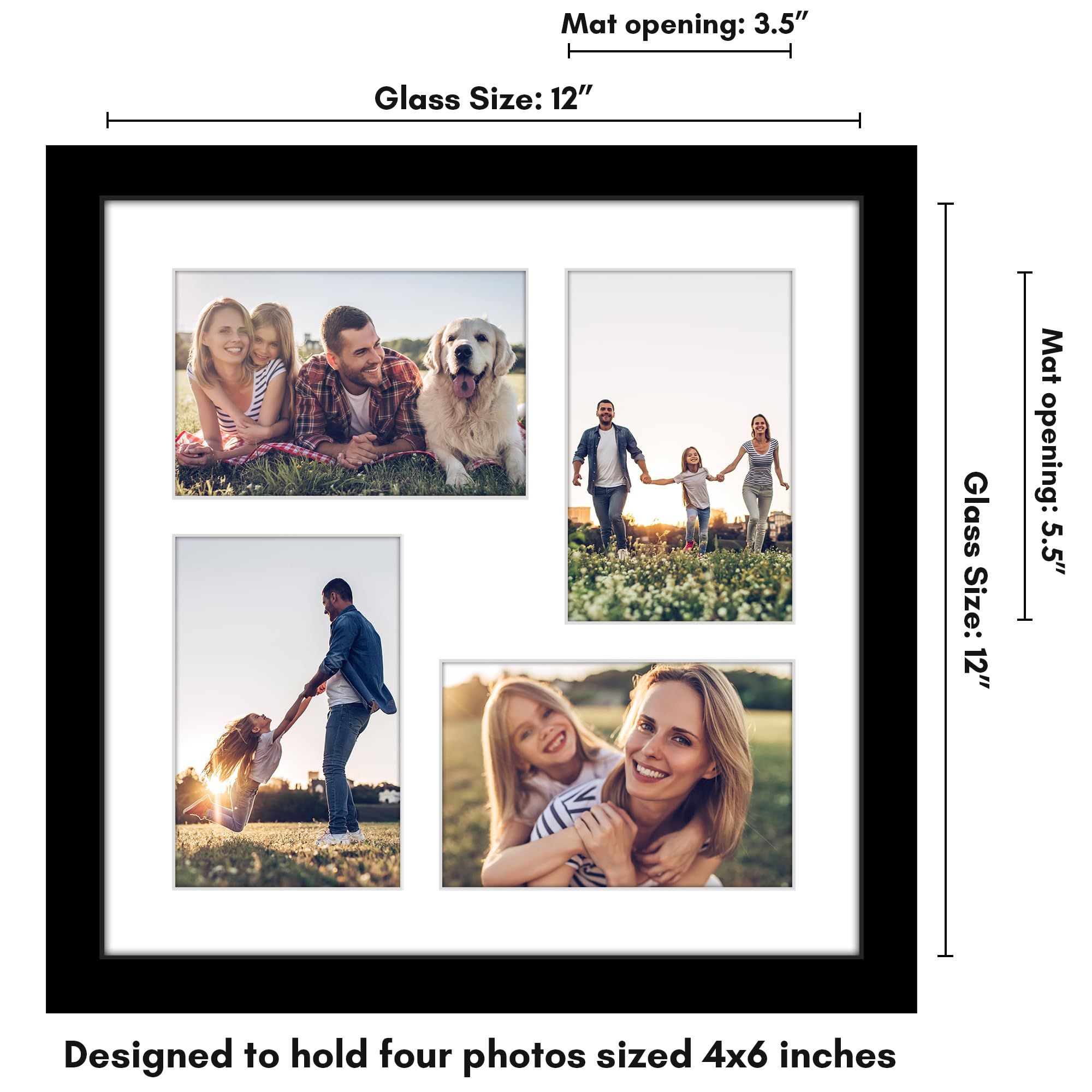 Americanflat 4x6 Double Picture Frame with Shatter-Resistant Glass - Fits Two 4x6 Photos or use as One 6x14 Frame - Signature Collection - Collage Frames for Tabletop and Wall Display - Black