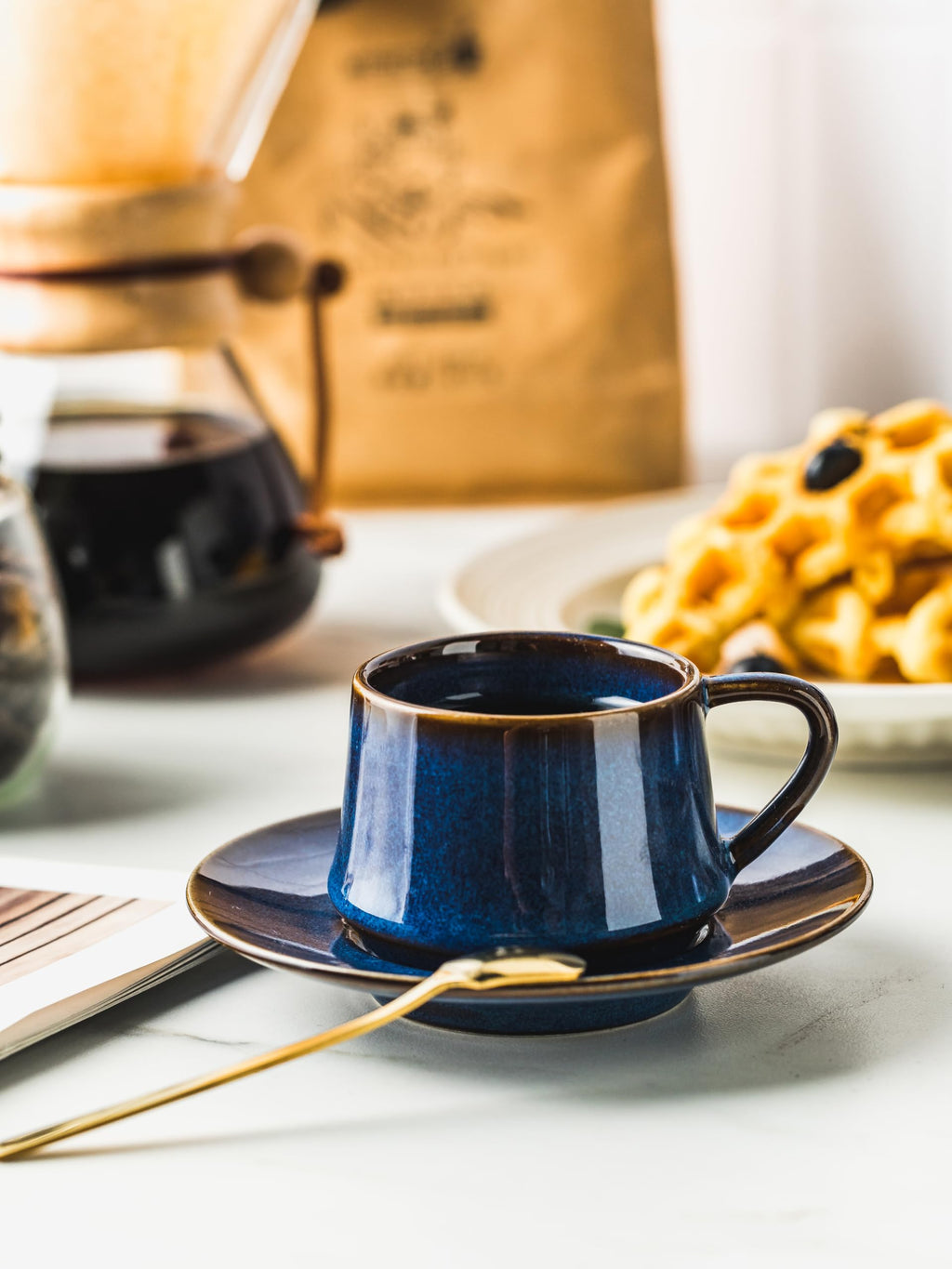 YHOSSEUN Ceramic Espresso Cups Set of 6, 4 OZ Expresso Shots Cup with Stand, Saucers & Spoons, Small Coffee Cup Demitasse Cups for Father's Day, Espresso Accessories for Machine, Black
