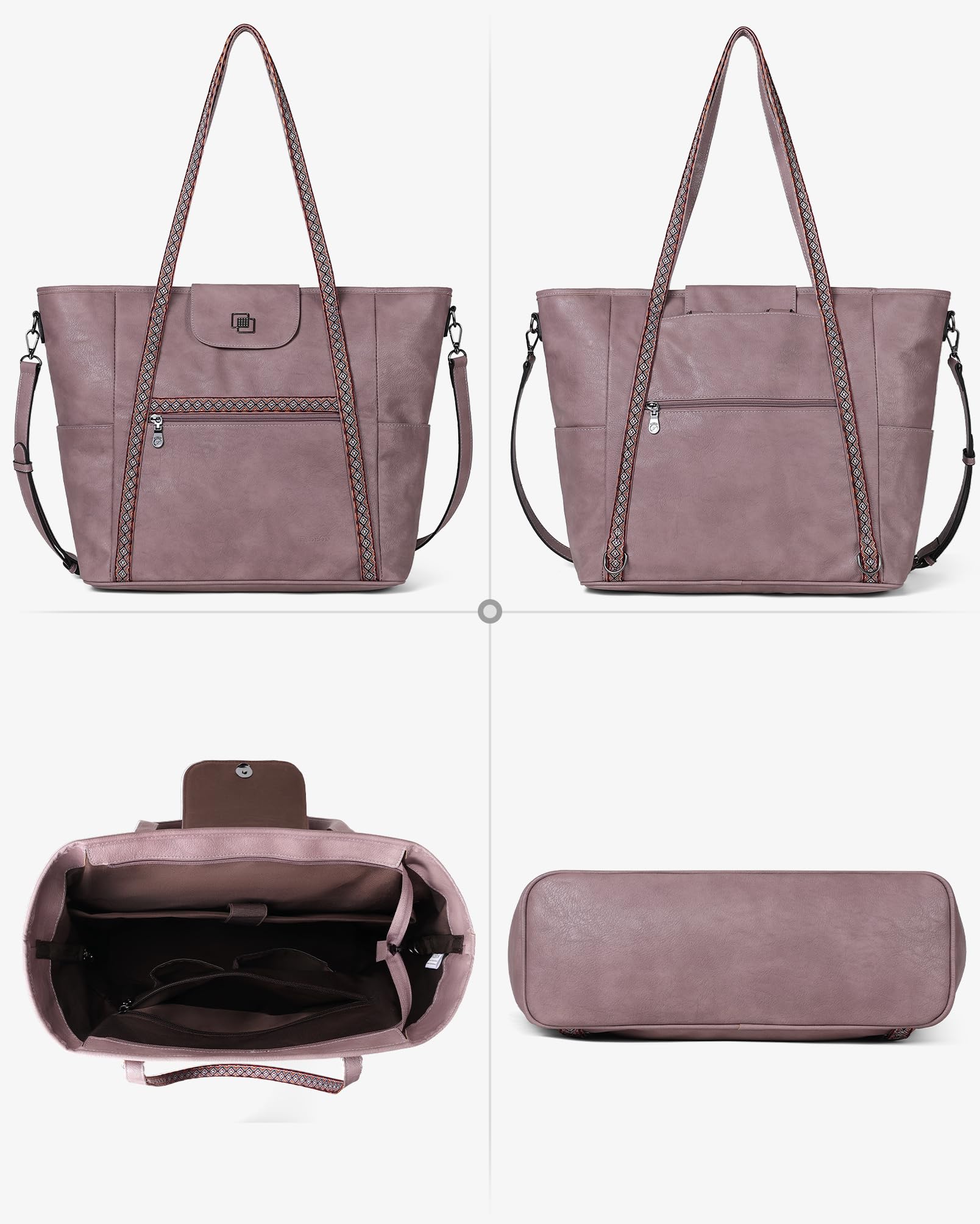 FADEON Large Laptop Tote Bag for Women Designer Leather Laptop Bag Fashion Travel Backpack Purse Shoulder Handbag