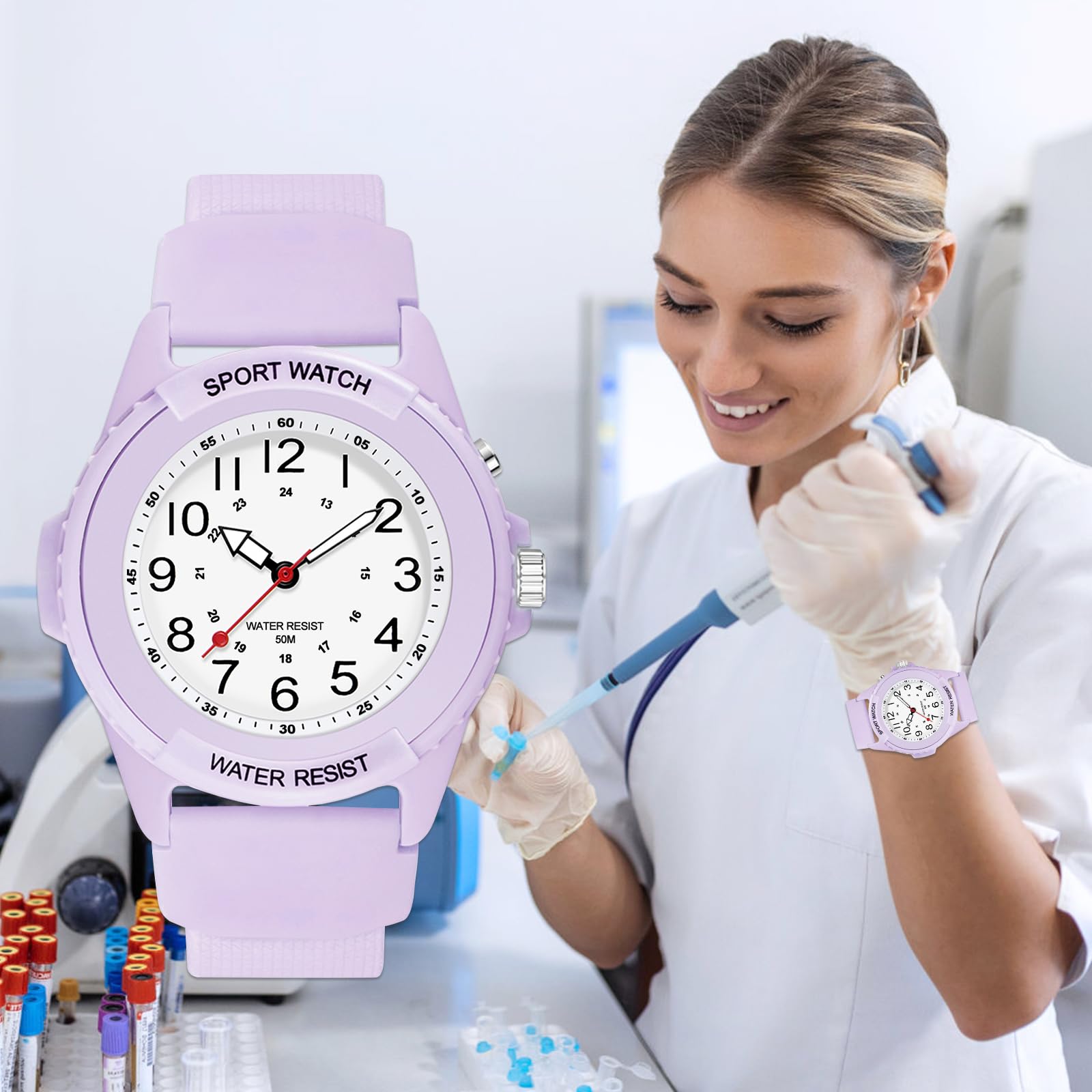 PROKING Waterproof Nurse Watch for Medical Professionals Students Women Men, Night Light, 12/24 Hour Military Time Easy to Read Dial, Second Hand Watch for Nursing Day Gifts