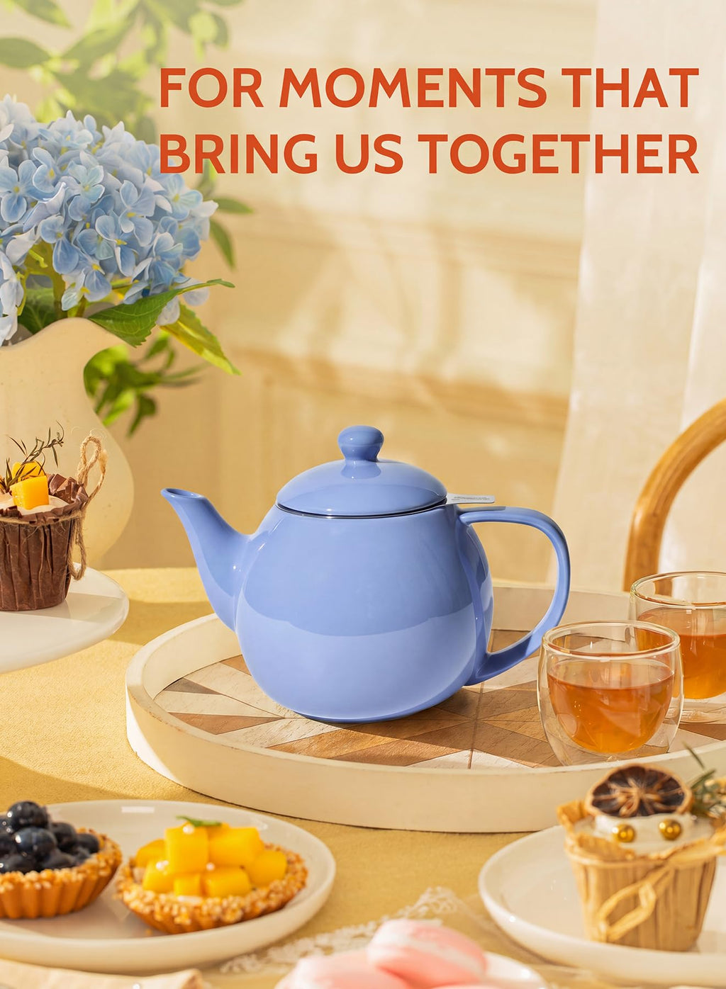 Sweese Porcelain Teapot 27 oz with Infuser for Loose Leaf Tea, Bluish Grey