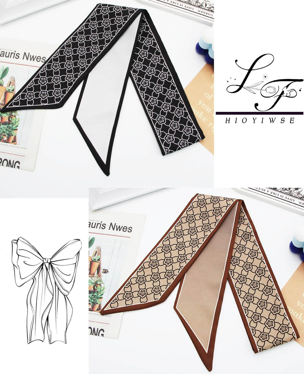 Hioyiwse Purse Scarf Handbags For Women Skinny Hair Neck Accessories Scarves With Bag Scarfs Handle Fashion Lightweight