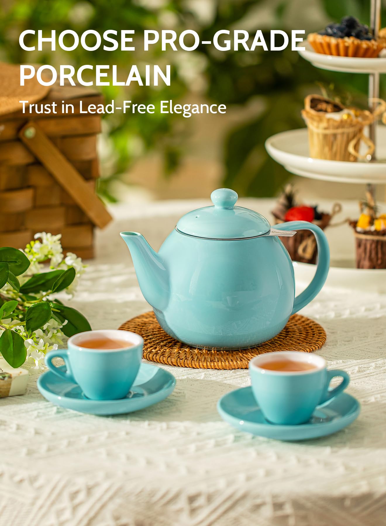 Sweese Porcelain Teapot 27 oz with Infuser for Loose Leaf Tea, Bluish Grey