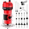SILVEL Wood Router, 800W Wood Routers for Woodworking, 6.5Amp 1.25HP Hand Wood Router Tool, 30000R/MIN Compact Edge Trimmer with 15 1/4" Router Bit Set, Red