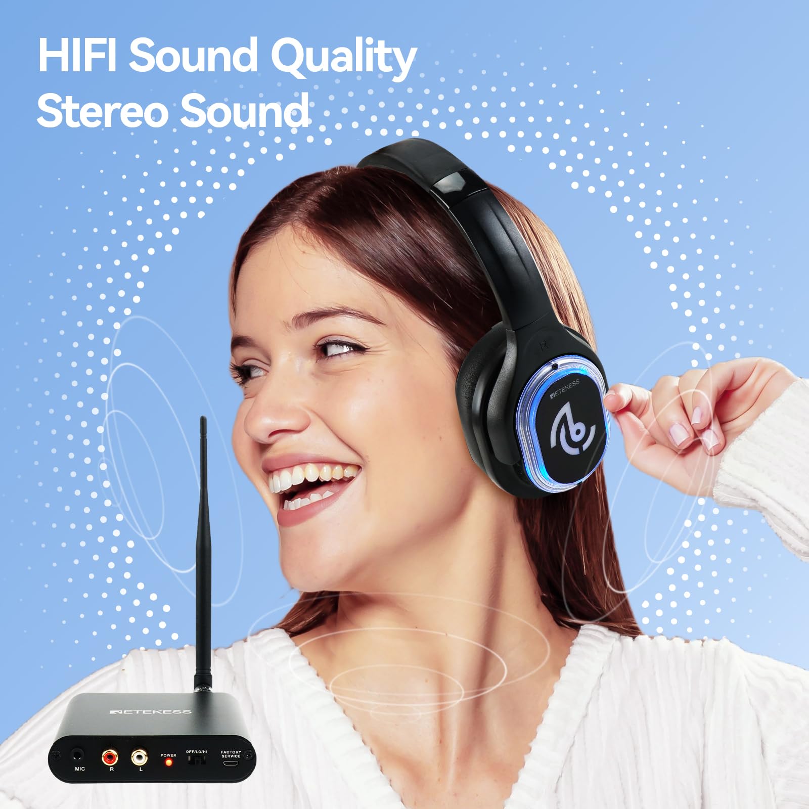 Retekess TA003 Silent Disco System, Silent Disco Transmitter, 3 Channels,Plug and Play, 300m Range for House Party, Fitness and School (1 Transmitter)