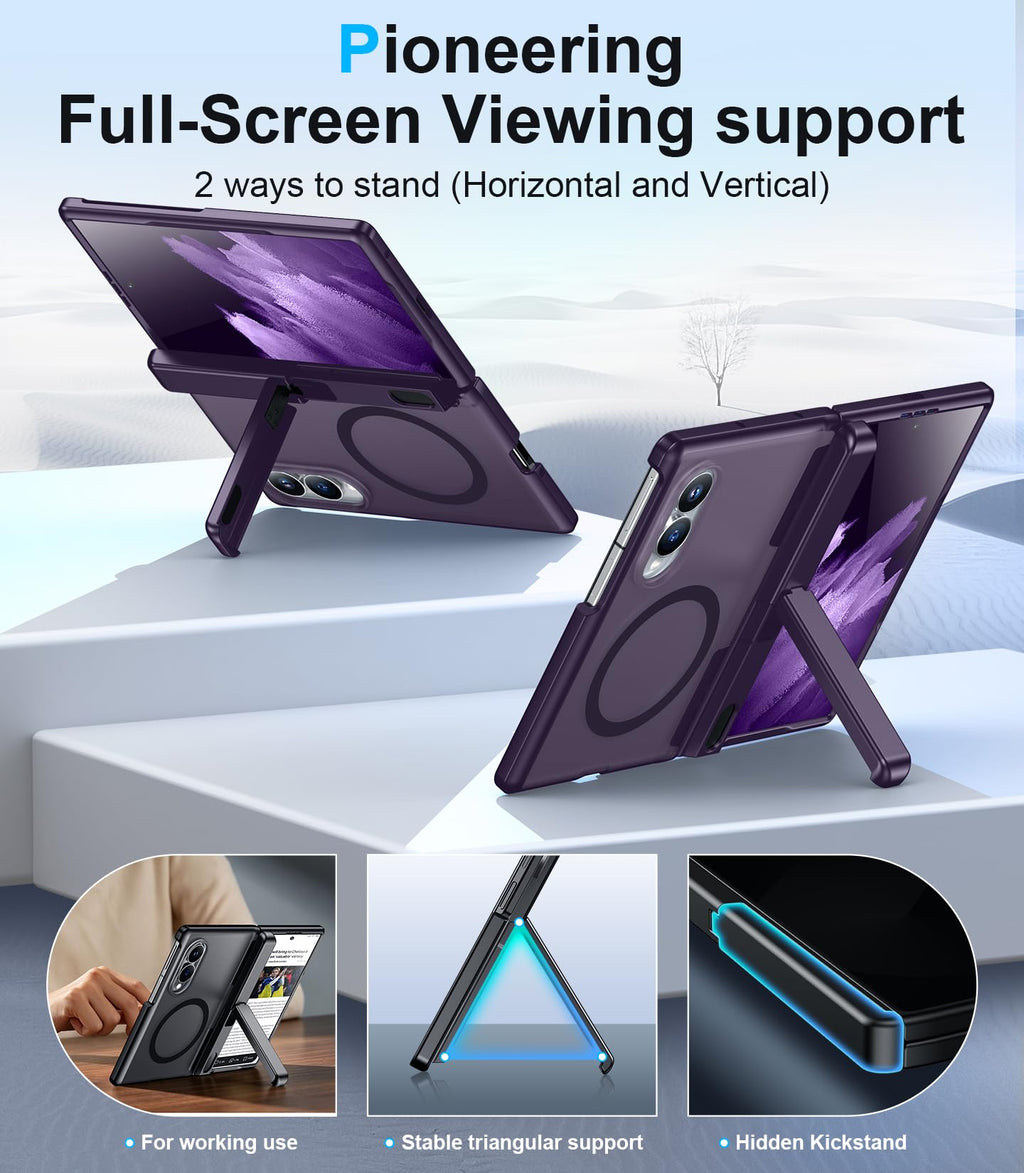 for Samsung Galaxy Z Fold 8 Case,[Compatible with MagSafe][Built-in HD Screen Protector & Kickstand][Hinge Protection]Translucent Matte Full-Body Shockproof Phone Case for Galaxy Z Fold 8,Black