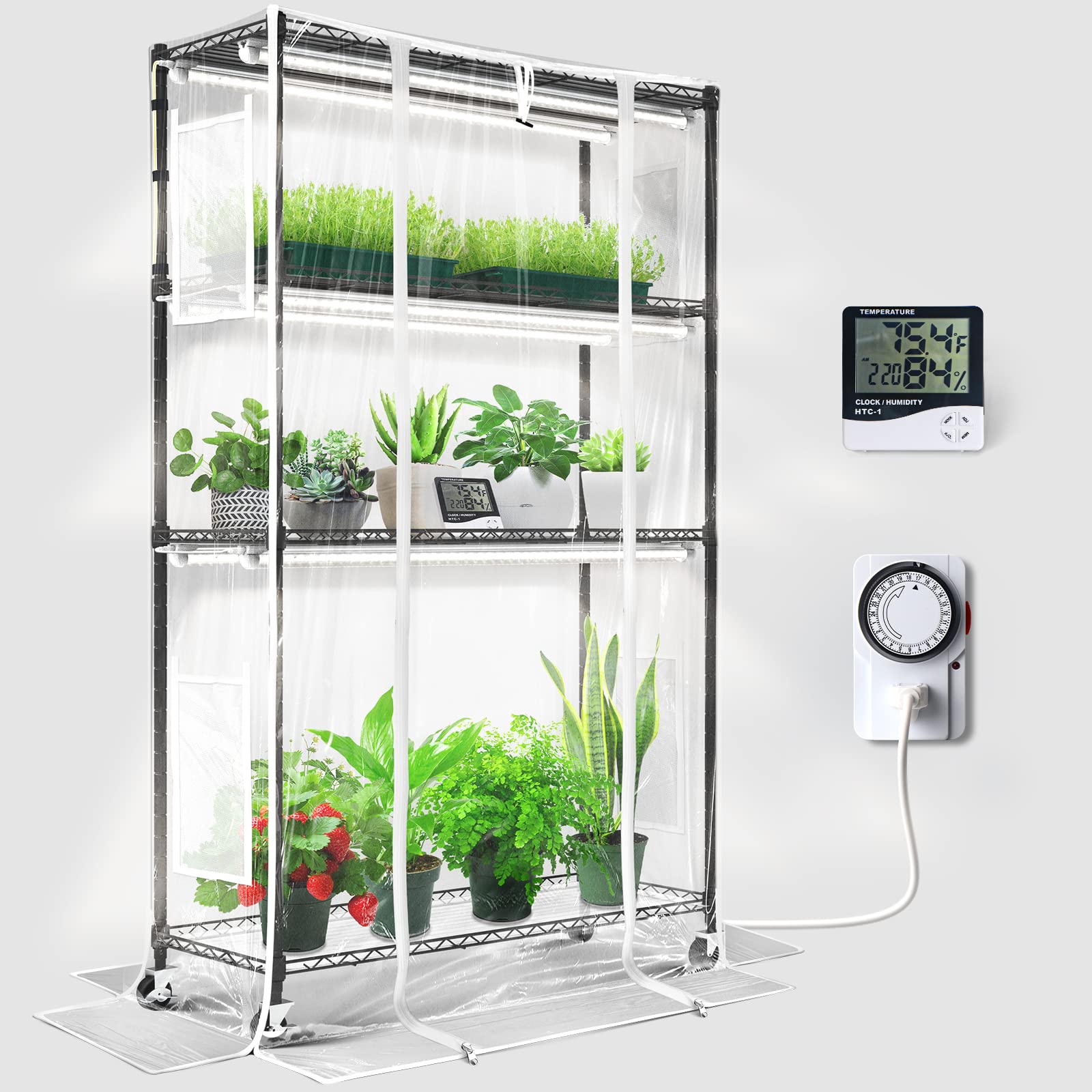 Barrina Indoor Greenhouse with Grow Light, with 40W Seed Starting LED Indoor Plant Light, Portable Mini Greenhouse with Timer for Seed Starter Tray, Seedling, Sprouting, Microgreens, 23x23x23IN