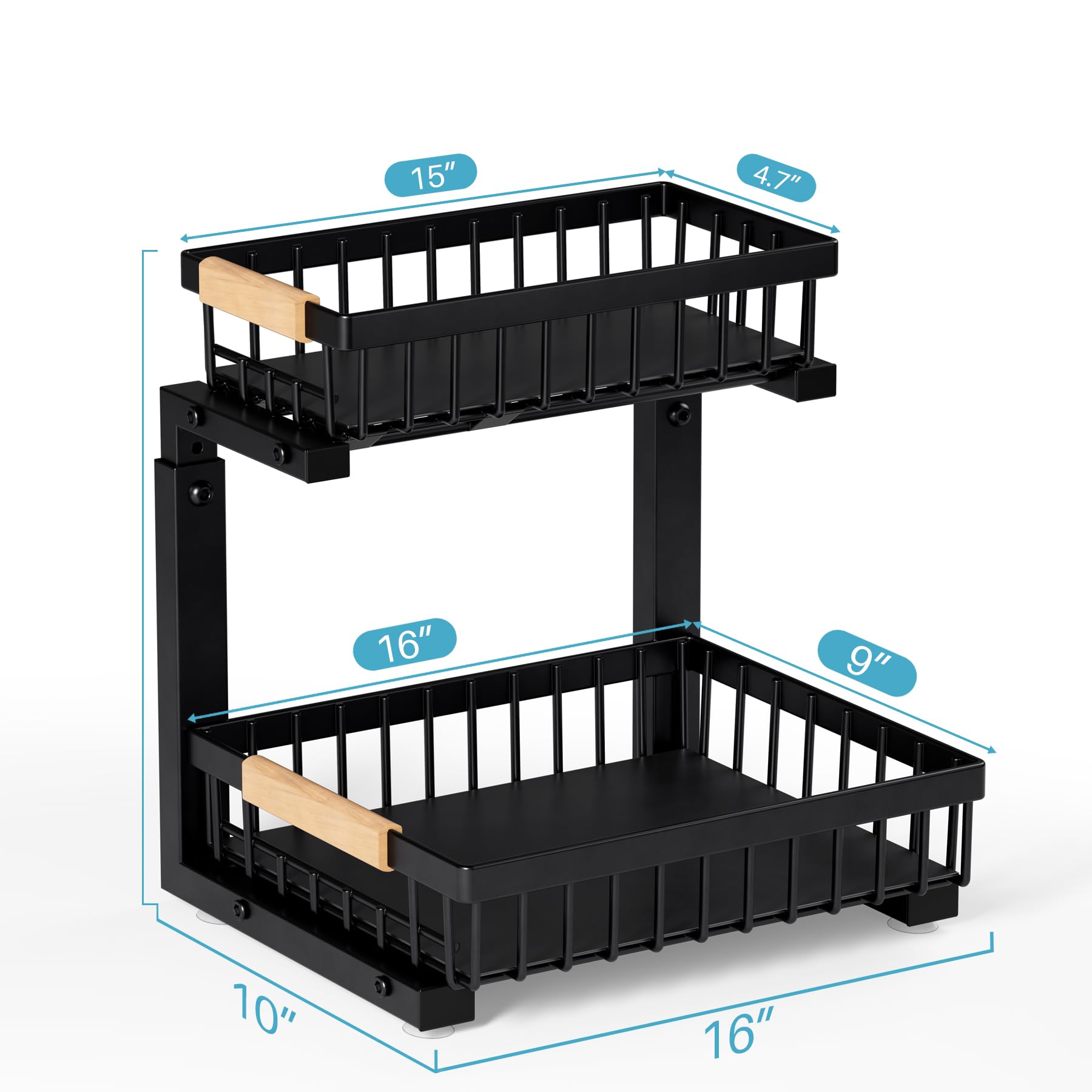 Under Sink Organizer,2 Packs 2 Tier Sliding Pull Out Cabinet Storage Shelf, Metal Drawer for Kitchen Bathroom Cabinet, Under Sink Organizer Organization Rack, Rust-Resistant Black