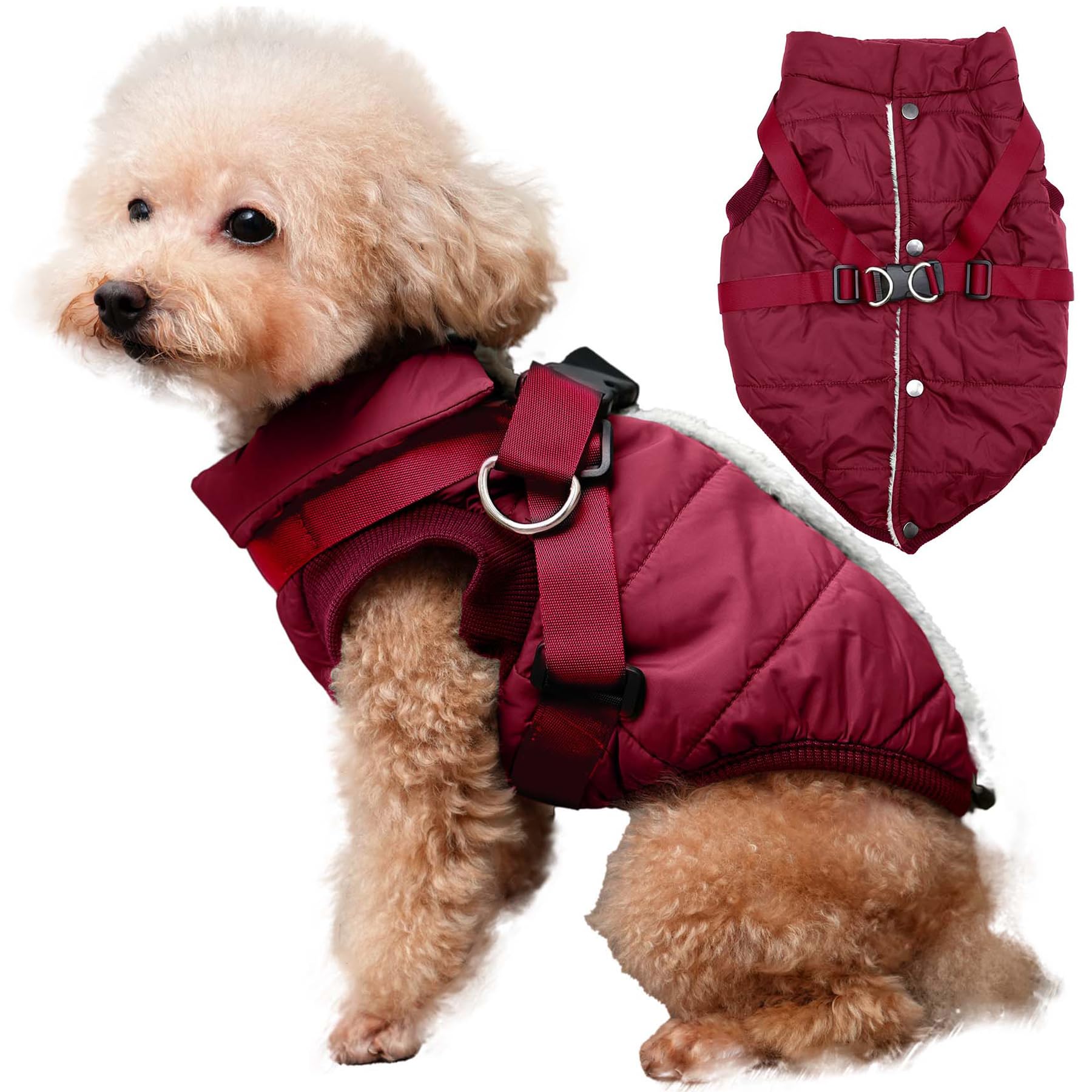 JoyDaog Dog Jacket with Harness,Fleece Lined Warm Puppy Coat for Winter,Soft Windproof Small Dog Vest,Green XS