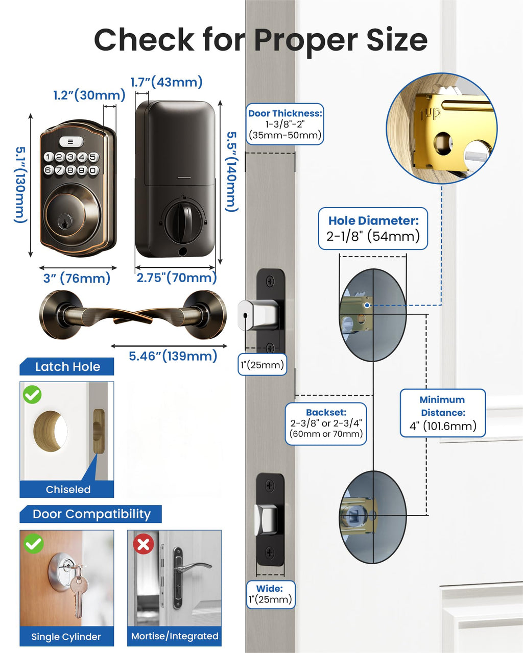 Veise Keyless Entry Door Lock with 2 Lever Handles - Electronic Keypad Deadbolt, Easy Installation Digital Smart Front Door Lock Set, Matte Black