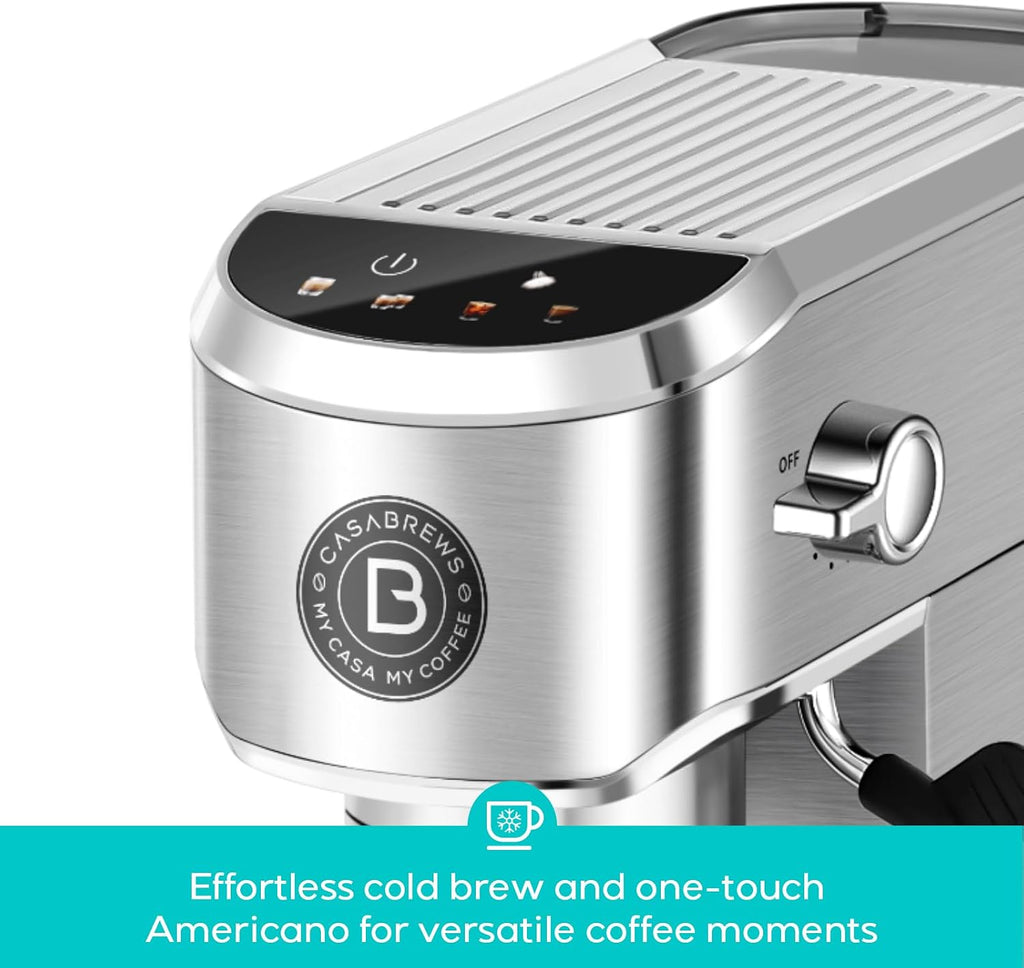 CASABREWS 5418 PLUS Espresso Machine 20 Bar, Compact Espresso Maker with Steam Milk Frother, Stainless Steel Coffee Machine with 34oz Detachable Water Tank for Cold Brew, Cappuccino, Silver