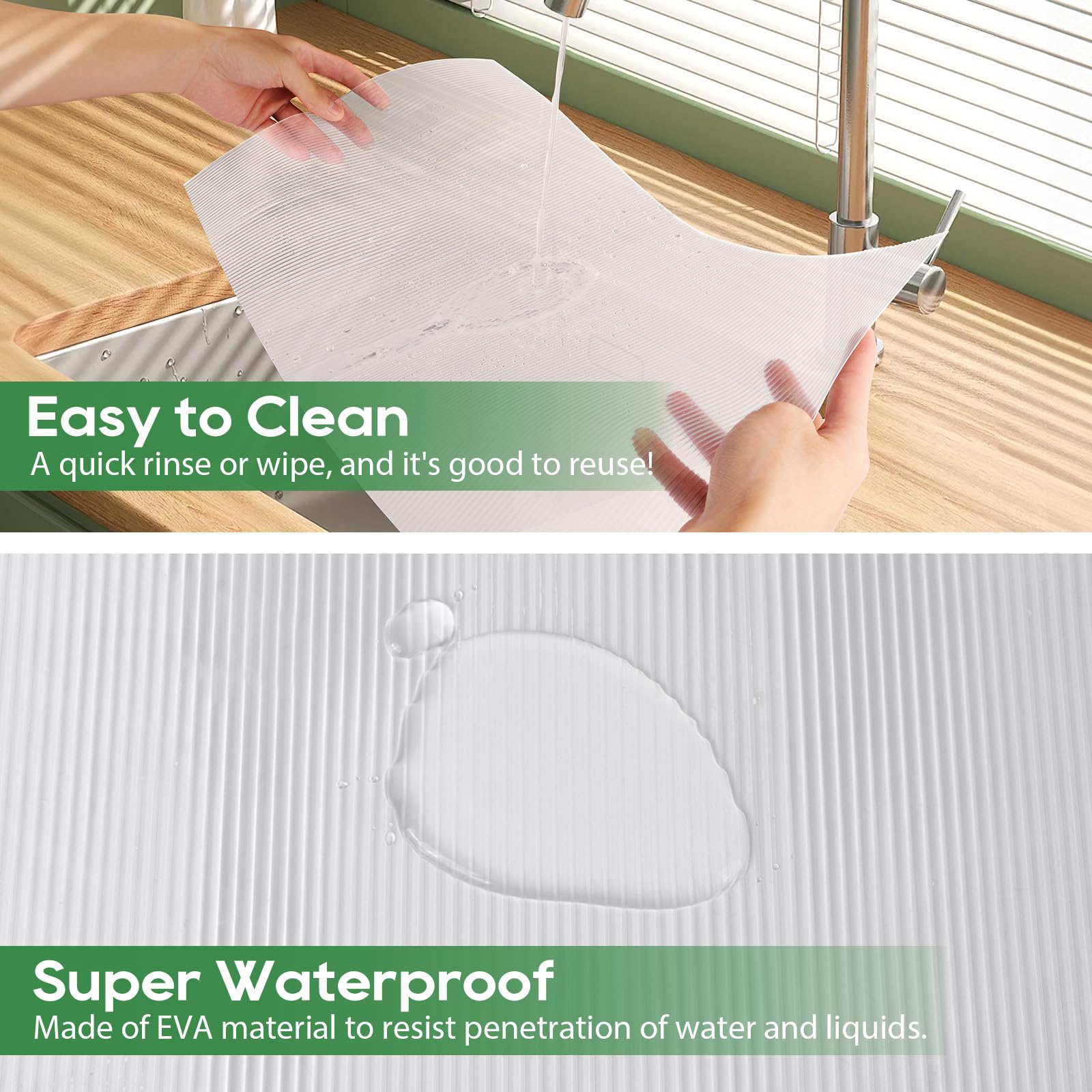 Anoak Shelf Liner Cabinet Liner, Non Adhesive Drawer Liner, Washable 12 Inch x 10 FT(120 Inch) Waterproof Durable Non-Slip Shelf Liner for Kitchen, Drawer, Refrigerator Stripe Clear