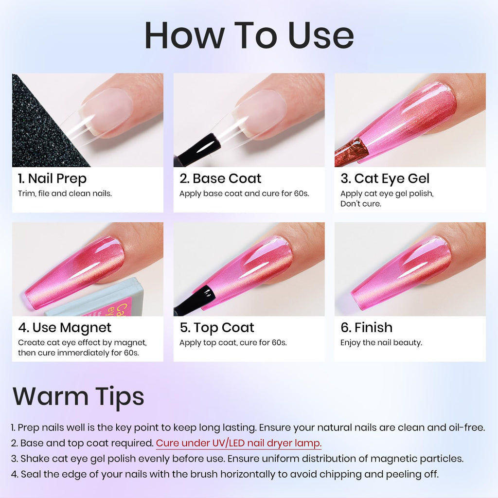 MIZHSE Cat Eye Gel Nail Polish, Moonlight Magnetic Gel Polish and Sheer Nude Nail Kit with 1 Magnet Stick, Glass Shiny Effect Silver Pink Purple Soak Off Manicure Home DIY