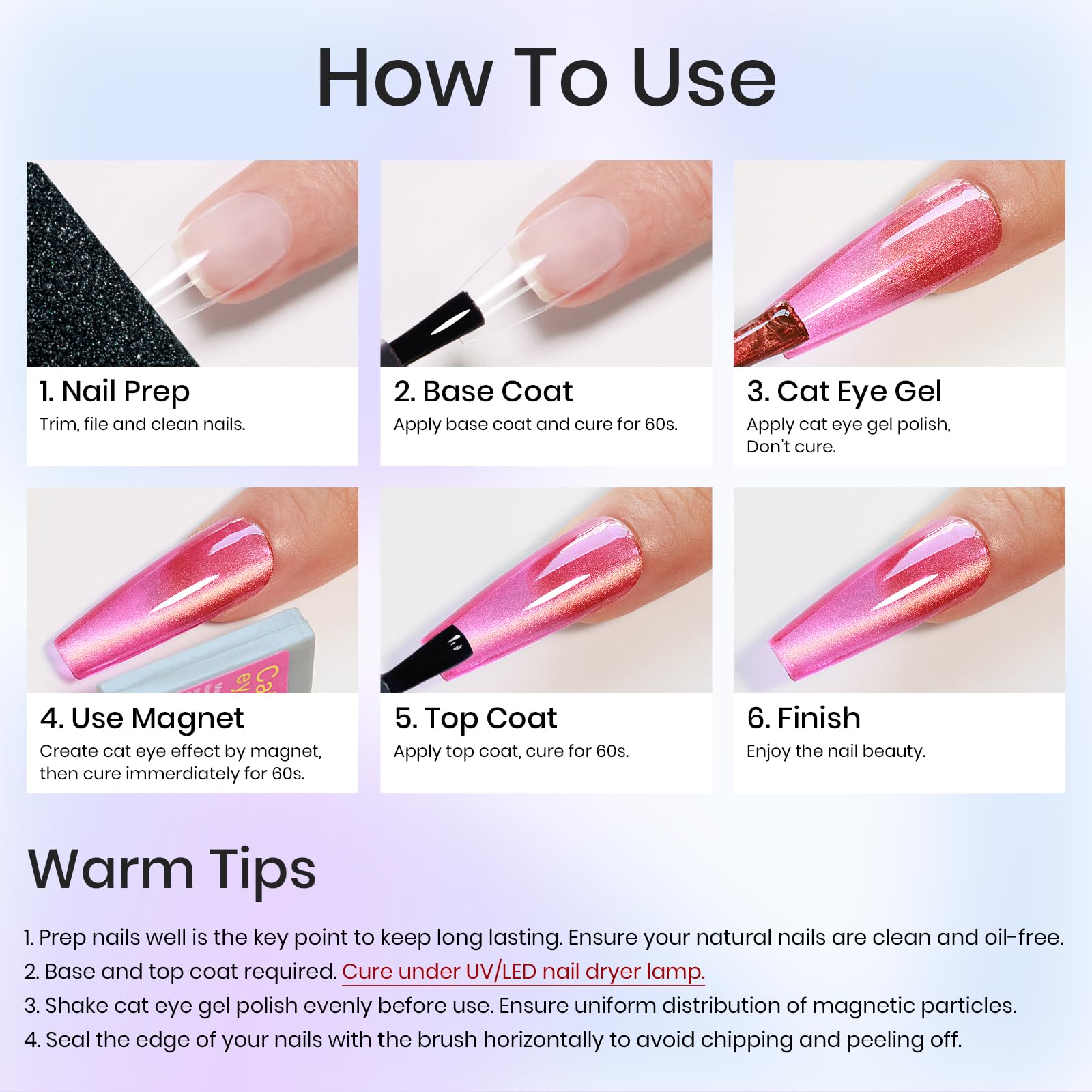MIZHSE Cat Eye Gel Nail Polish, Moonlight Magnetic Gel Polish and Sheer Nude Nail Kit with 1 Magnet Stick, Glass Shiny Effect Silver Pink Purple Soak Off Manicure Home DIY