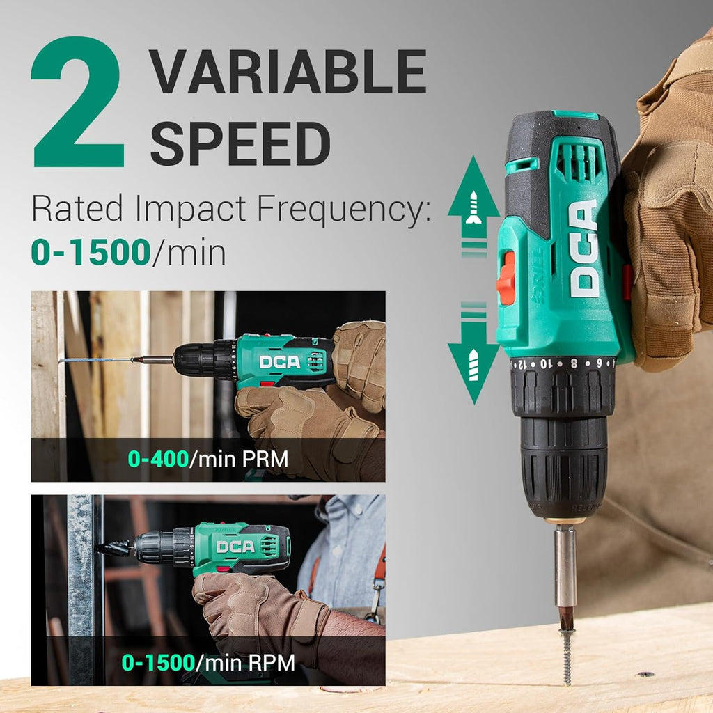 DCA Cordless Drill Set, 354 in-lbs Torque, 3/8" Keyless Chuck, Electric Power Drill with 2.0Ah Battery and Charger,18+1 Position,25-Piece 20V Drill Driver Kit, ADJZ2035