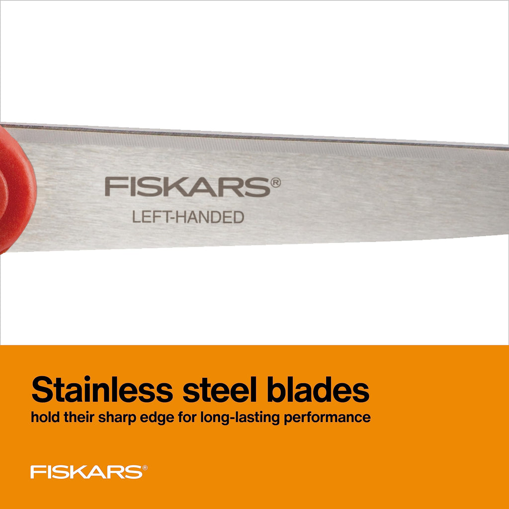 Fiskars 8" Original Orange-Handled Stainless Steel Scissors, Ergonomic and Keeps Material Flat, Sharp All-Purpose Paper and Fabric Scissors for Office, Arts, and Crafts