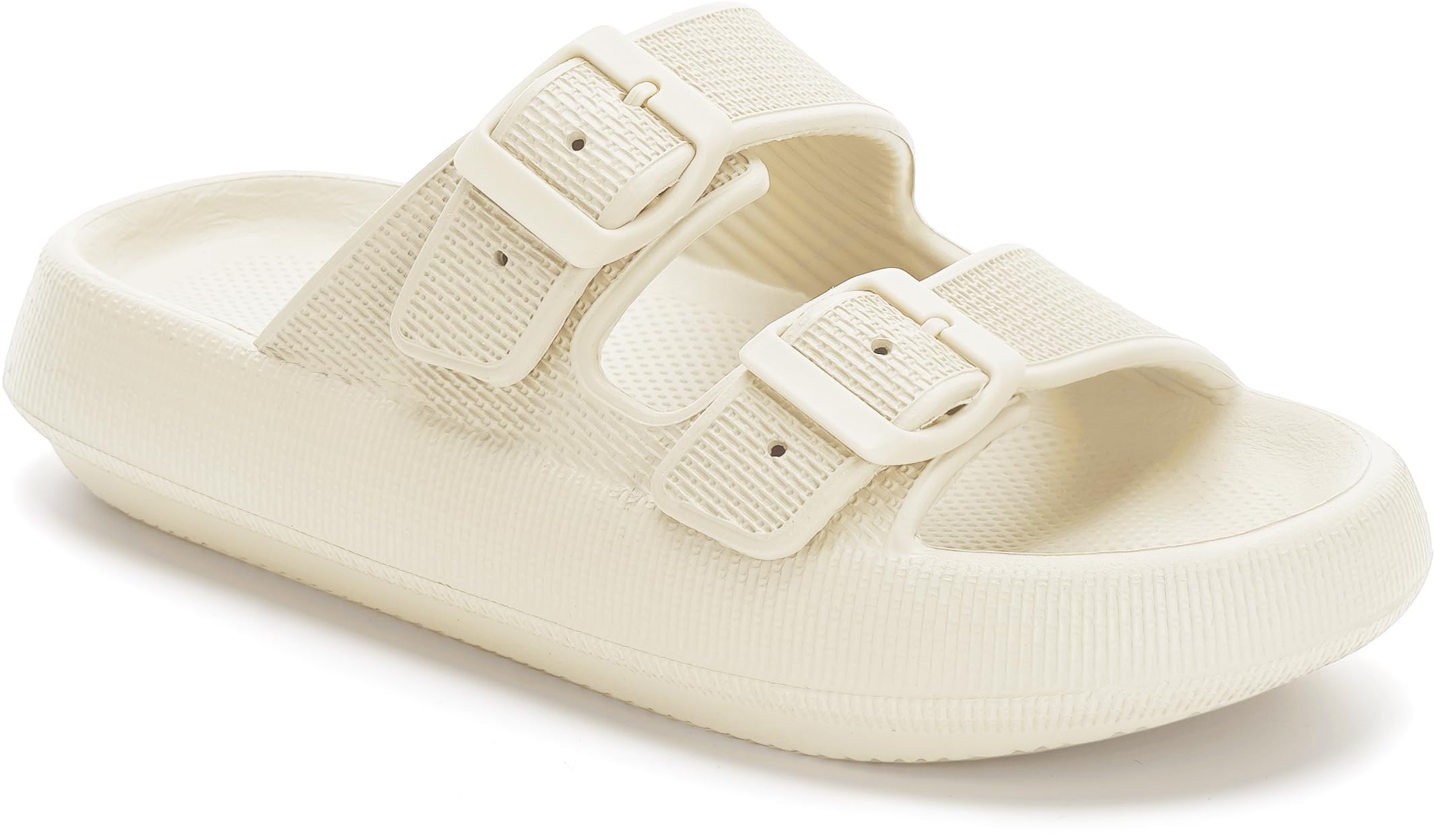 WHITIN Slides for Women Men Double Buckle Adjustable Thick Sole Pillow Slippers Bathroom Sandals