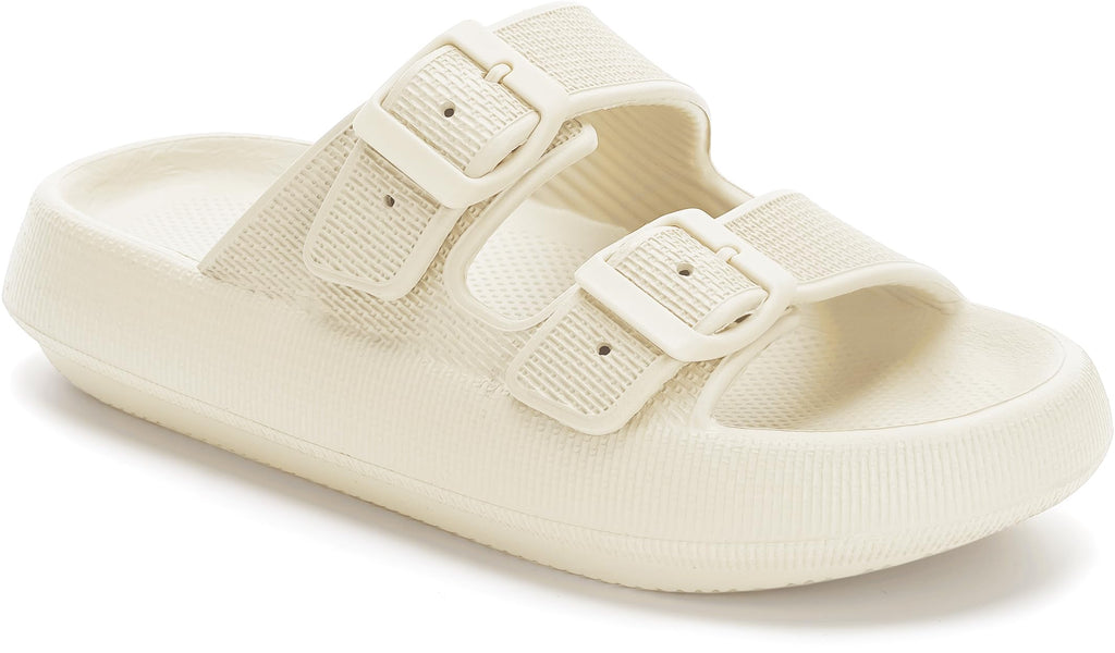 WHITIN Slides for Women Men Double Buckle Adjustable Thick Sole Pillow Slippers Bathroom Sandals