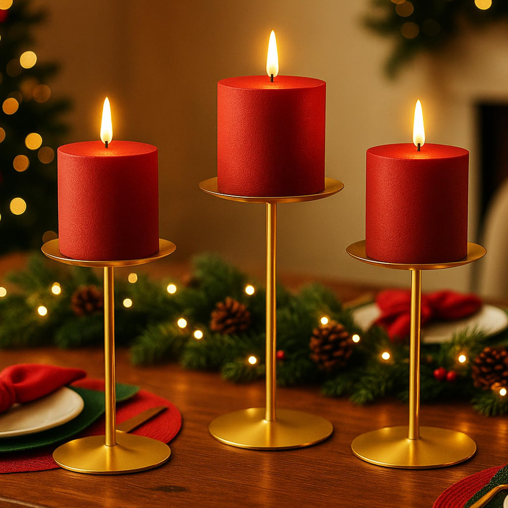 smtyle Modern Black Candle Stand Candelabras, Set of 3 Metal Candleholder Sets for Pillar Candles, Minimalist Farmhouse Decor for Fireplace Mantel & Dining Table Centerpiece