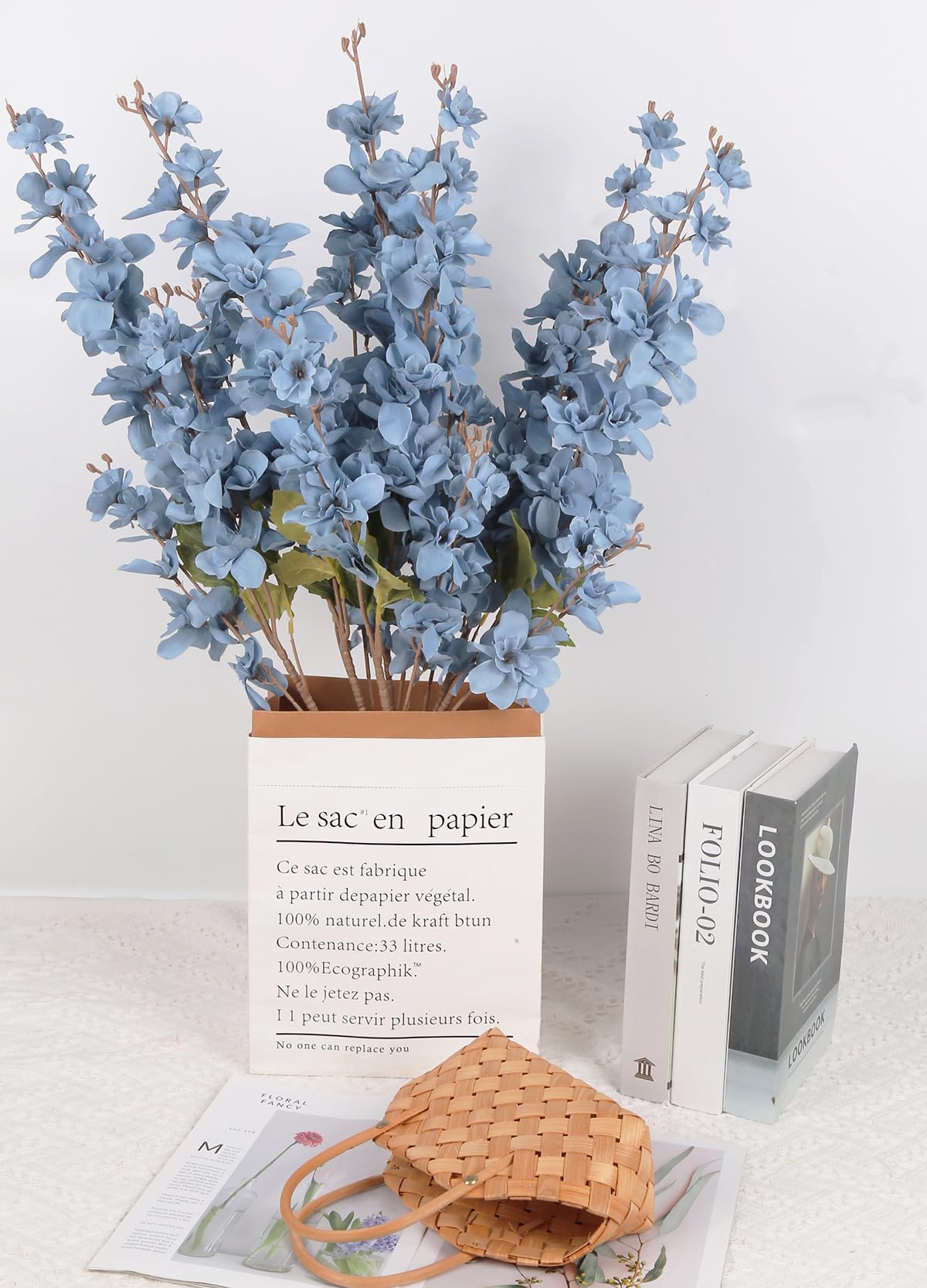 6PCS Blue Delphinium Artificial Flower Lifelike Silk Larkspur Flowers Plant 35.43" Long Stem Blossoms Fake Flowers for Tall Vase Floral Arrangements Home Table Wedding Decor(Blue)