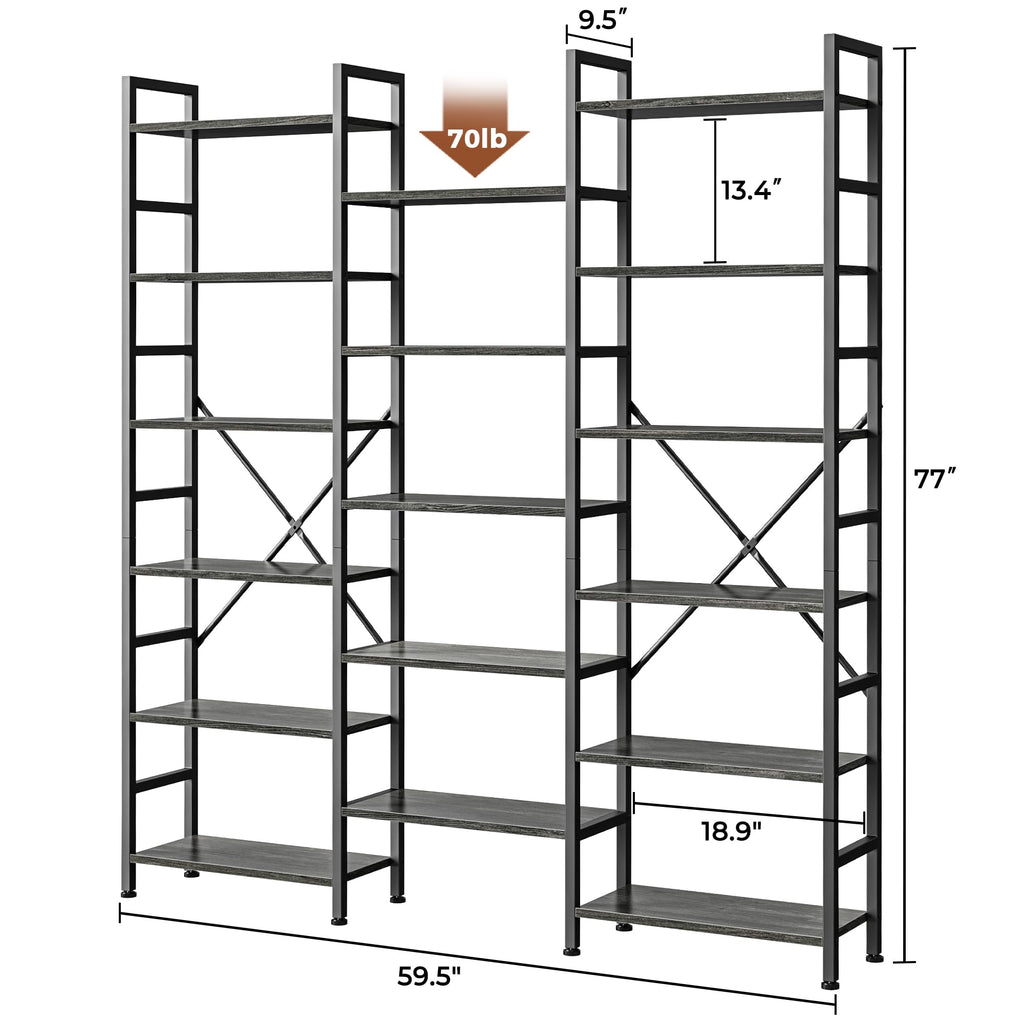 SUPERJARE Triple Bookshelf, Bookcase with 11 Open Display Shelves, Wide Book Shelf Book Case for Home & Office, 4 Tier, Black
