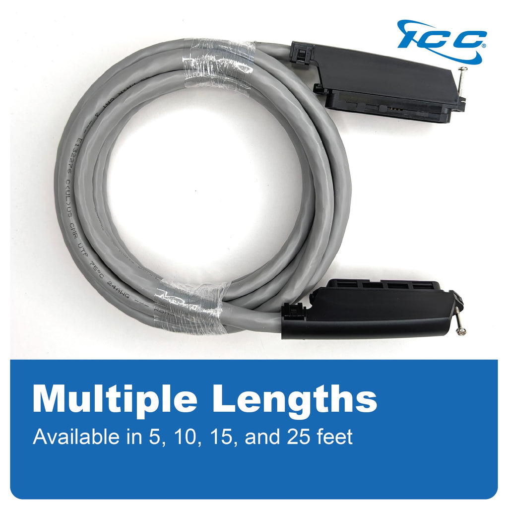 ICC Female to Female 25 Pair Telco Cable 5ft - Cat3 24AWG, 100% Solid Pure Copper, Gray Riser CMR Cable with 90 Degree 50 Pin Telco Connector for Voice and Low Data PBX Applications, 5 Feet