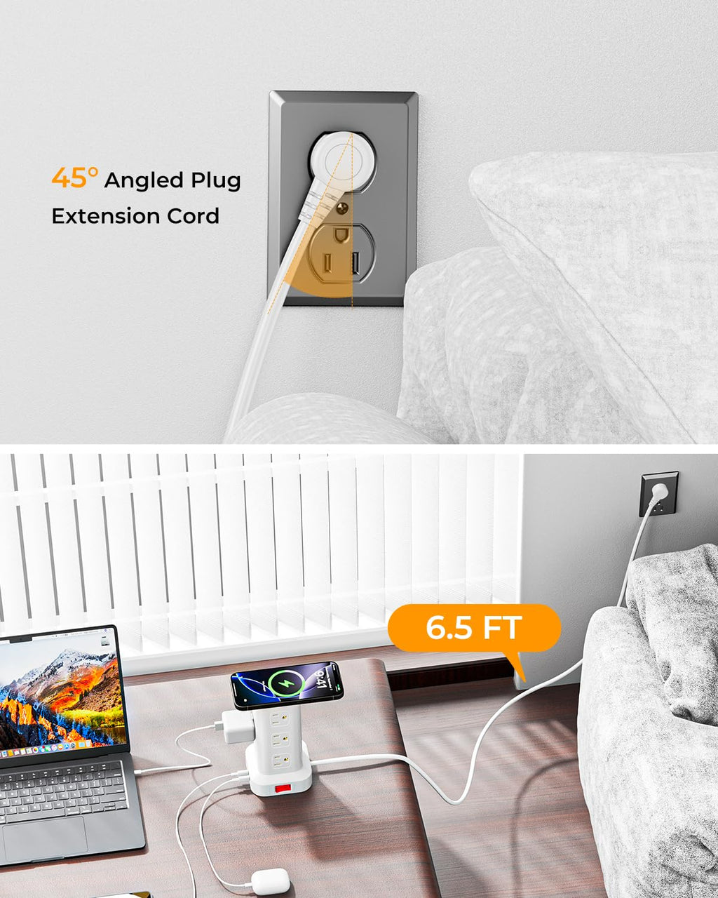 Tower Surge Protector Power Strip with 12 Outlets 4 USB (1 USB C), 6.5Feet Extension Cord with Multiple Outlets, Charging Station, Power Strip Tower, Office Desk Supplies