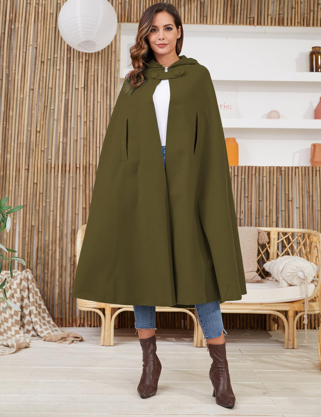 Gihuo Cape Poncho Women's Hooded Maxi Cloak Coat Winter Warm Long Cloak Cosplay Costumes Outerwear