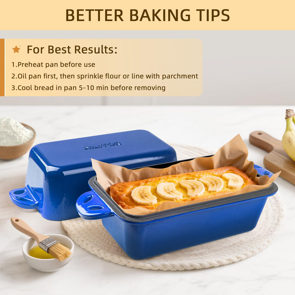 AILITOR 9x5 Enameled Cast Iron Loaf Pan with Lid - 2 in 1 Sourdough Bread Pan for Homemade Baking