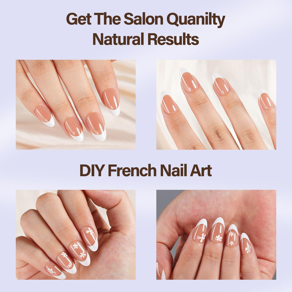 Misssix XBASICTIPS French Tip Press On Nails, 300Pcs French Gel Nail Tips Long Square, Soft Gel Pre-shaped No Need to File 3 in 1 Tips, Fake Nails for Nail Art DIY Extension Designs 15 Sizes