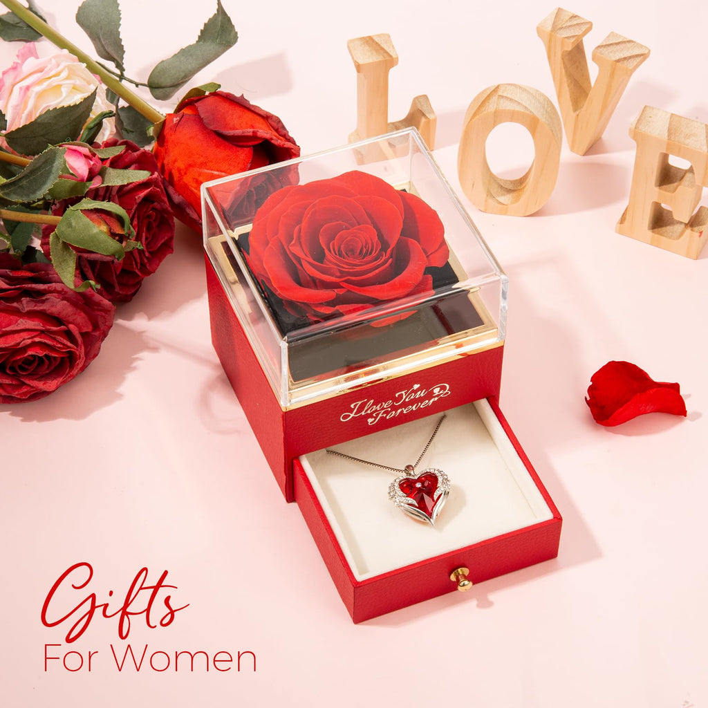 NEWNOVE Preserved Real Light Blue Rose with Angle Wings Necklace, Anniversary Birthday Gifts for Women Wife Girlfriend Mom Gift Ideas for Christmas Mothers Day Valentines Day, I Love You Gifts
