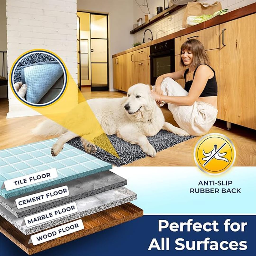 Muddy Mat Chenille Bathroom Rugs Quick Dry Microfiber Mats Non Slip Washable, Extra Thick, Soft and Highly Absorbent Bath Mats for Bathroom, Kitchen, and Shower Floor - Atlantic Blue Small 28"X18"