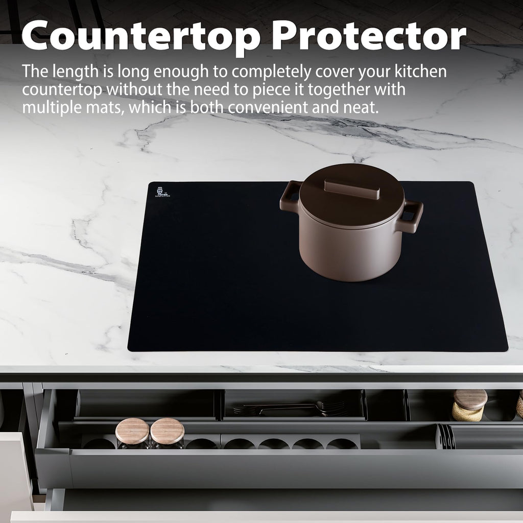 Thick Silicone Counter Mat Large 23.4"by15.6", Heat Resistant Mat for Kitchen Table/Countertop Protector/Non Stick Pastry Baking Placemats, Silicone Pad for Crafts Kids, Super Kitchen Black