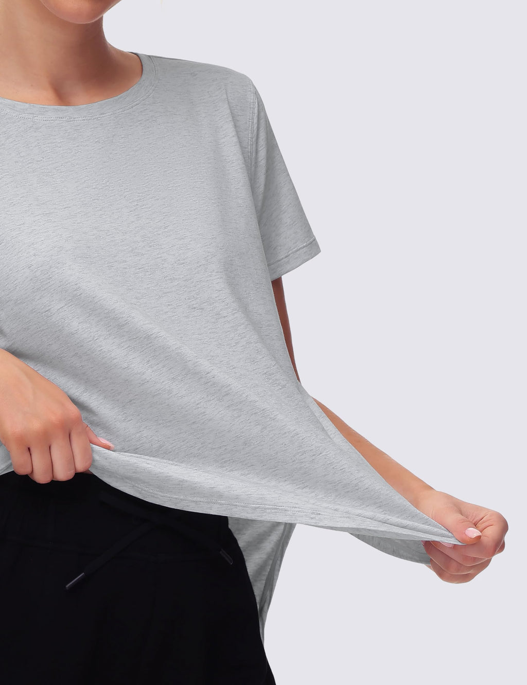 THE GYM PEOPLE Women's Workout T-Shirts Loose Fit Short Sleeve Cotton Running Basic Tee Tops with Split Hem