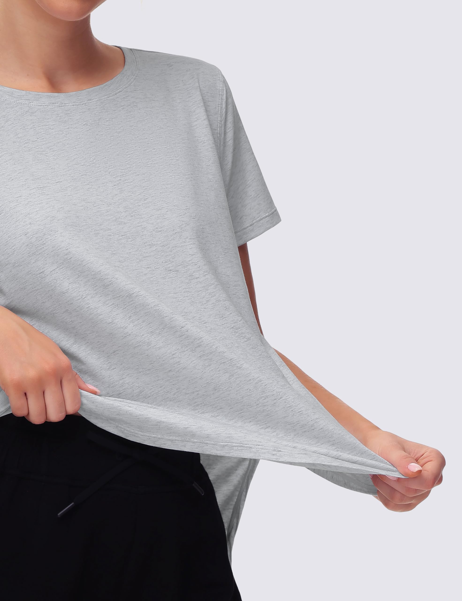 THE GYM PEOPLE Women's Workout T-Shirts Loose Fit Short Sleeve Cotton Running Basic Tee Tops with Split Hem