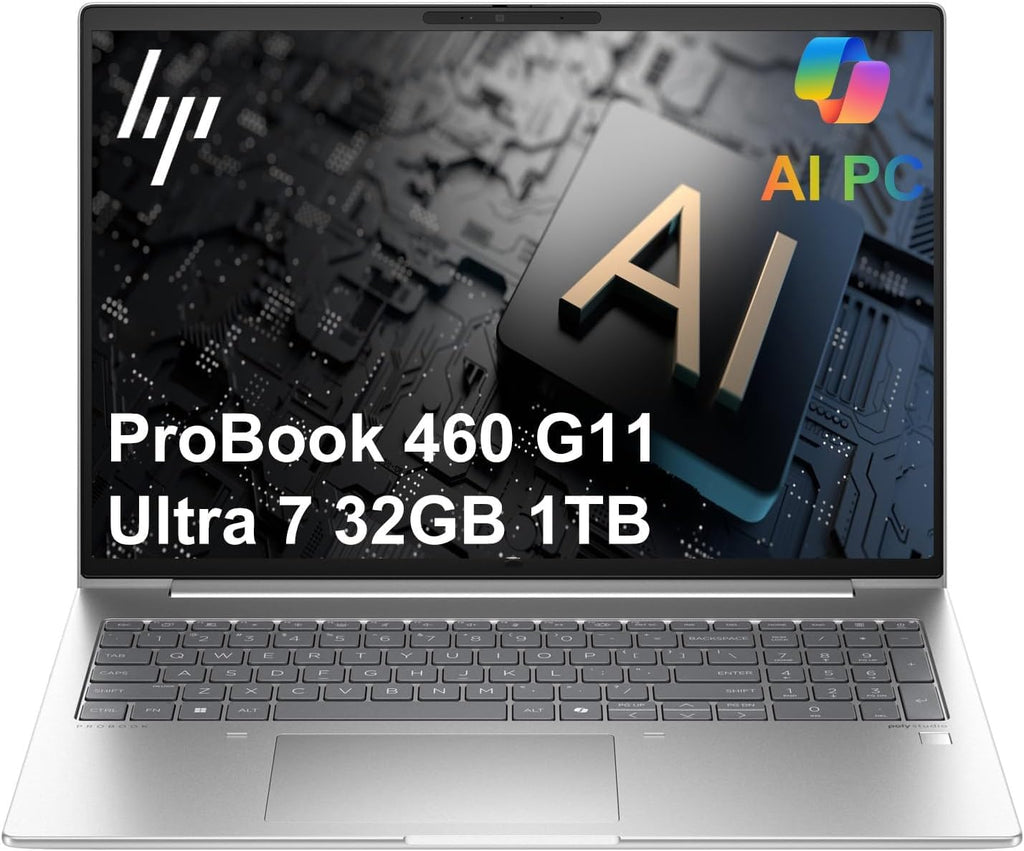 HP ProBook 460 G11 Business AI PC Laptop (16" FHD+ Anti-Glare, Intel 12-Core Ultra 7 155U, 16GB DDR5, 512GB SSD), HP Wolf Security, Backlit Numeric KB, Fingerprint, 1080p Webcam, Ethernet, Win 11 Pro