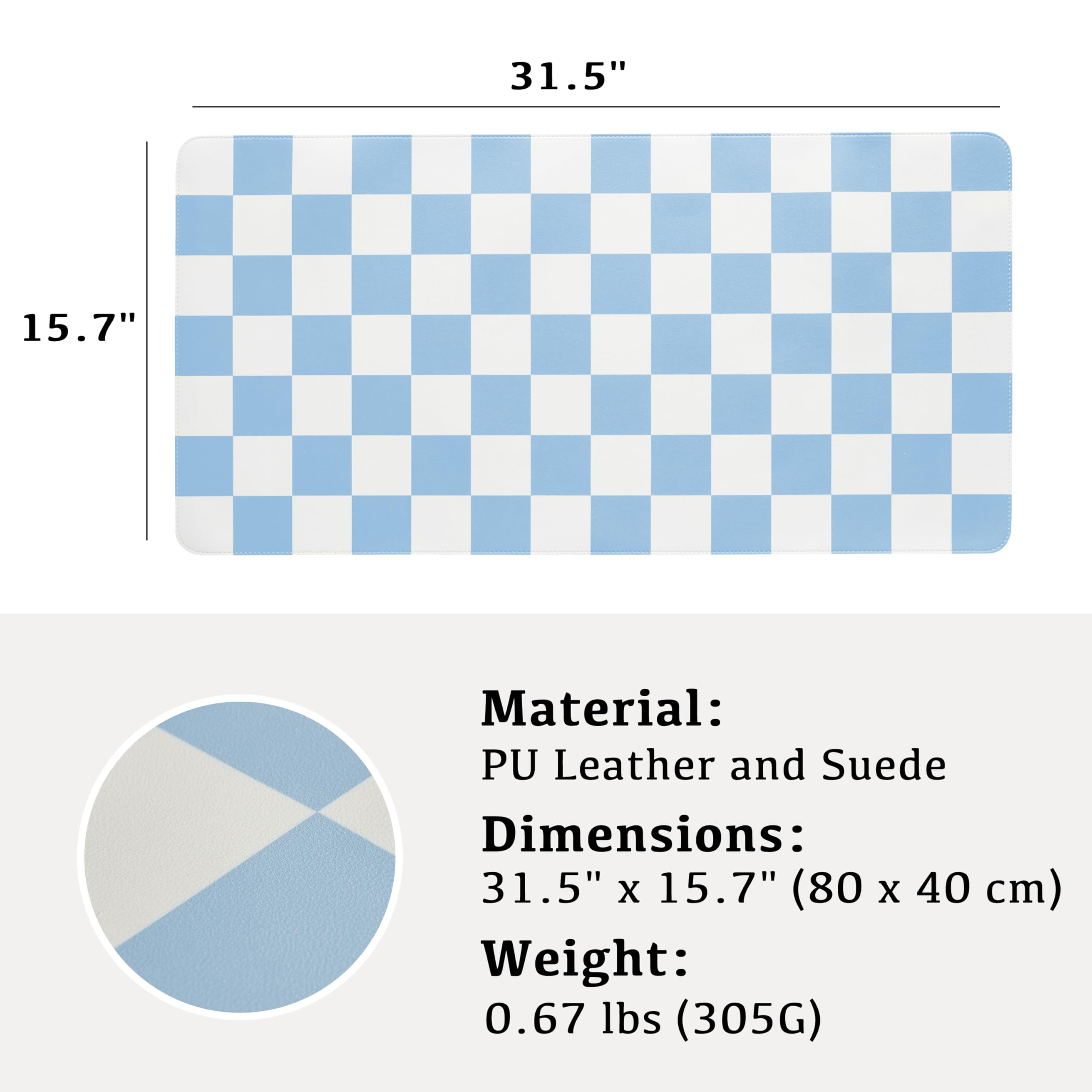 Ohocut Checkered Desk Mat, Large Cute Aesthetic Retro PU Leather Computer Laptop Desk Mat, Non-Slip Waterproof Mouse Keyboard Pad, Desk Writing Mat for Work/Home (Beige, 23.6" x 13.7")