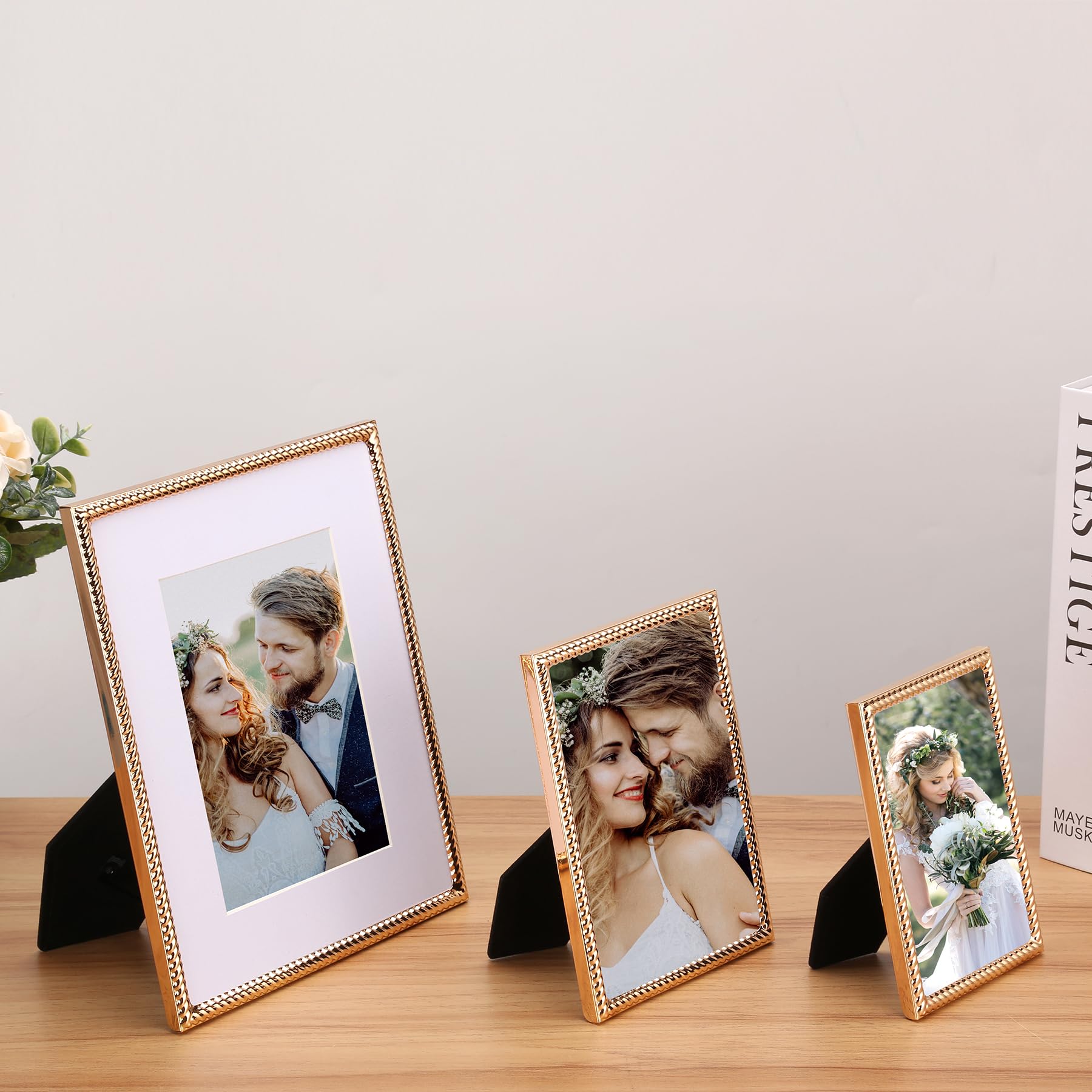 4x4 Gold Rope Design Metal Picture Frame With Mat for 3x3'', Premium Velvet Backing Real Glass Front Desktop & Wall Display Elegant Home Decor
