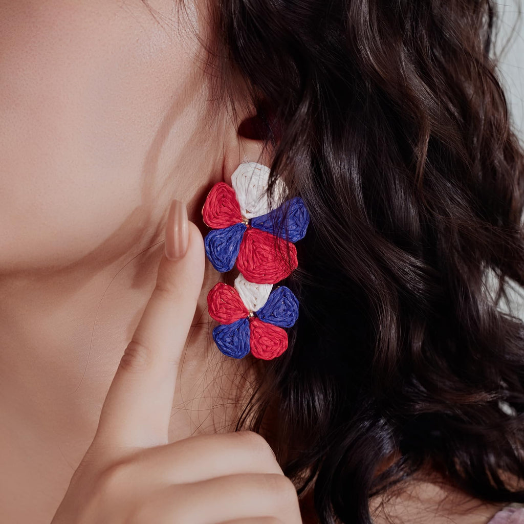 Boho Flower Earrings Statement Raffia Dangle Earrings Cute Floral Jewelry Trendy Summer Beach Vacation Outfits for Women