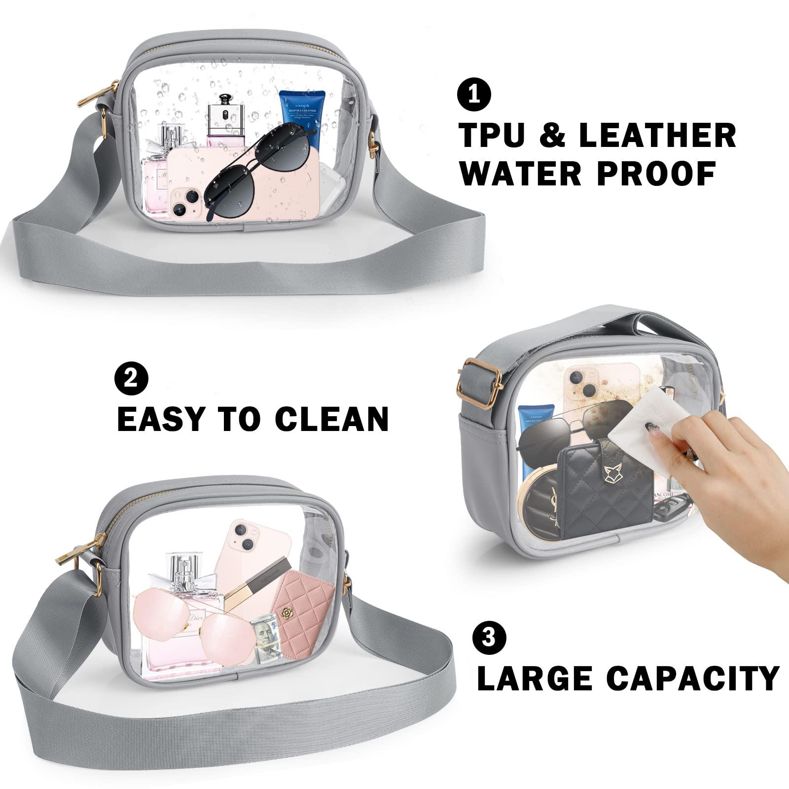 KETIEE Clear Crossbody Bag, Stadium Approved Clear Purse Bag for Concerts Sports Events Festivals