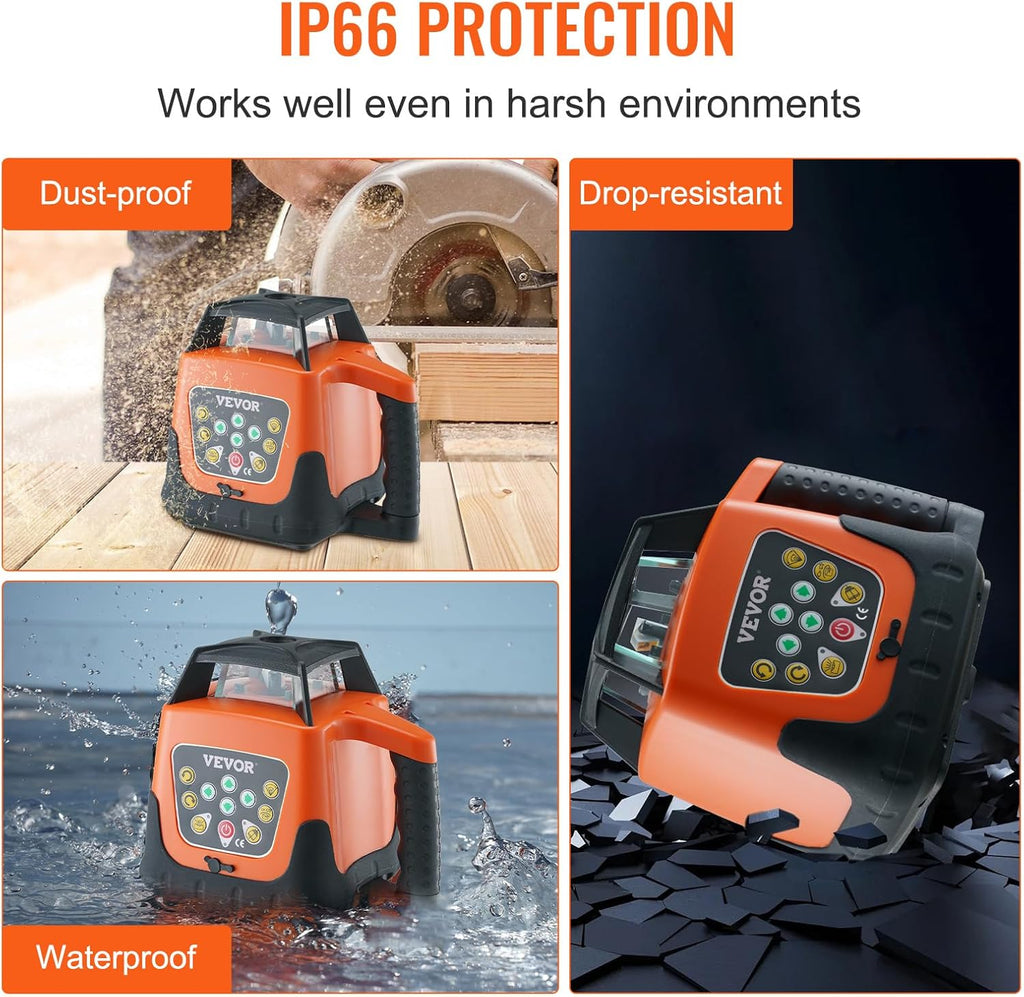 VEVOR Green Rotary Laser Level 2000ft, 360 Degree Self Leveling Laser Level Kit,with Surveying Tripod & 5m Staff, IP66 Waterproof Remote Control, 5 Rotation Speeds (Ship in Three Packages)
