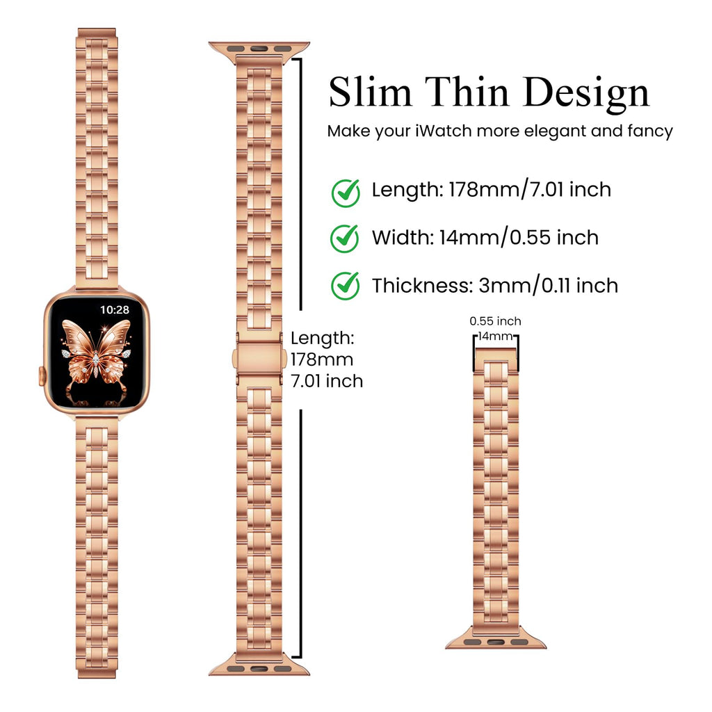 STIROLL Thin Replacement Band Compatible for Apple Watch 38mm 40mm 41mm 42mm(Series 11 10), Stainless Steel Metal Wristband Women Men for iWatch Ultra SE Series 9 8 7 6 5 4 3 2 1, Black