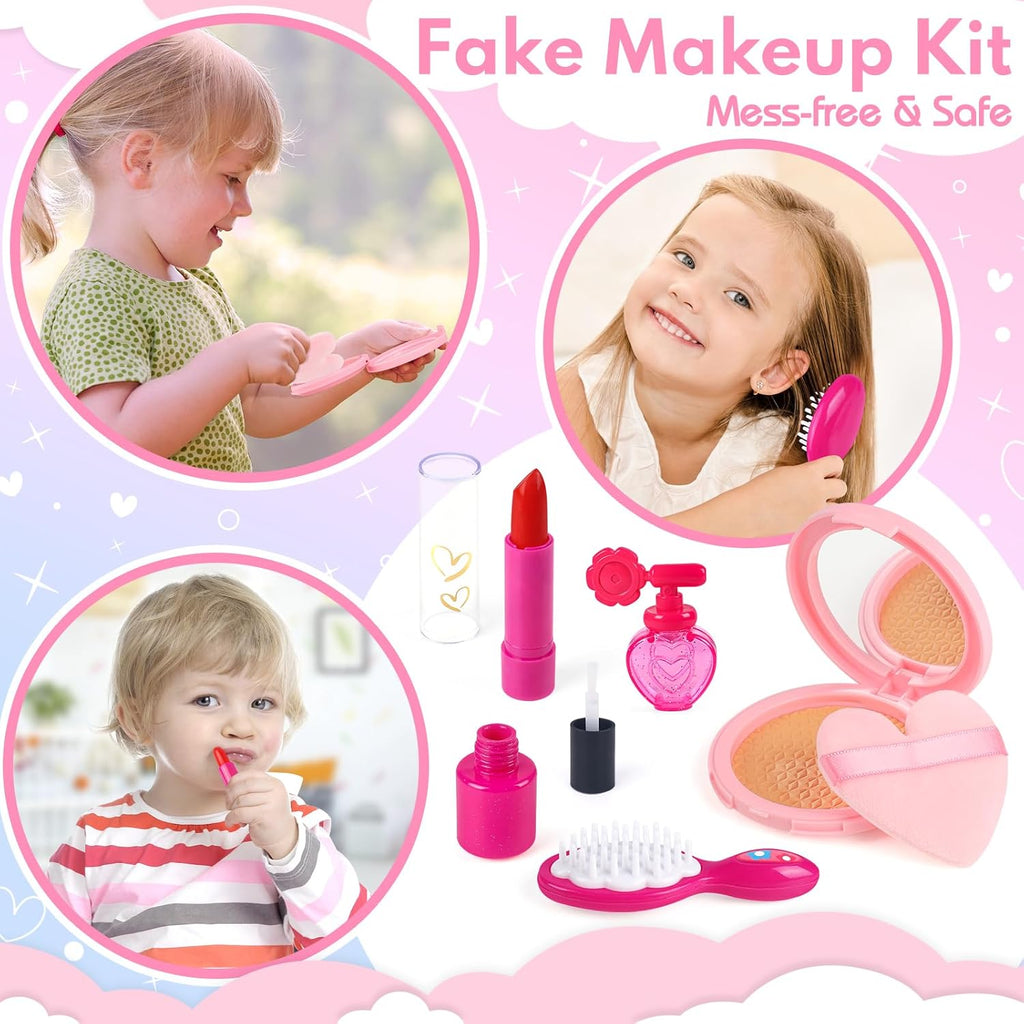 Kids Play Purse for Little Girls Toddlers, Toy Purse with Accessories, Wallet, Fake Phone, Fake Makeup Toys & Play Jewelry, Toddler Pretend Play Toys for Girls, Little Girl Gifts Age 3 4 5 6 Year Old