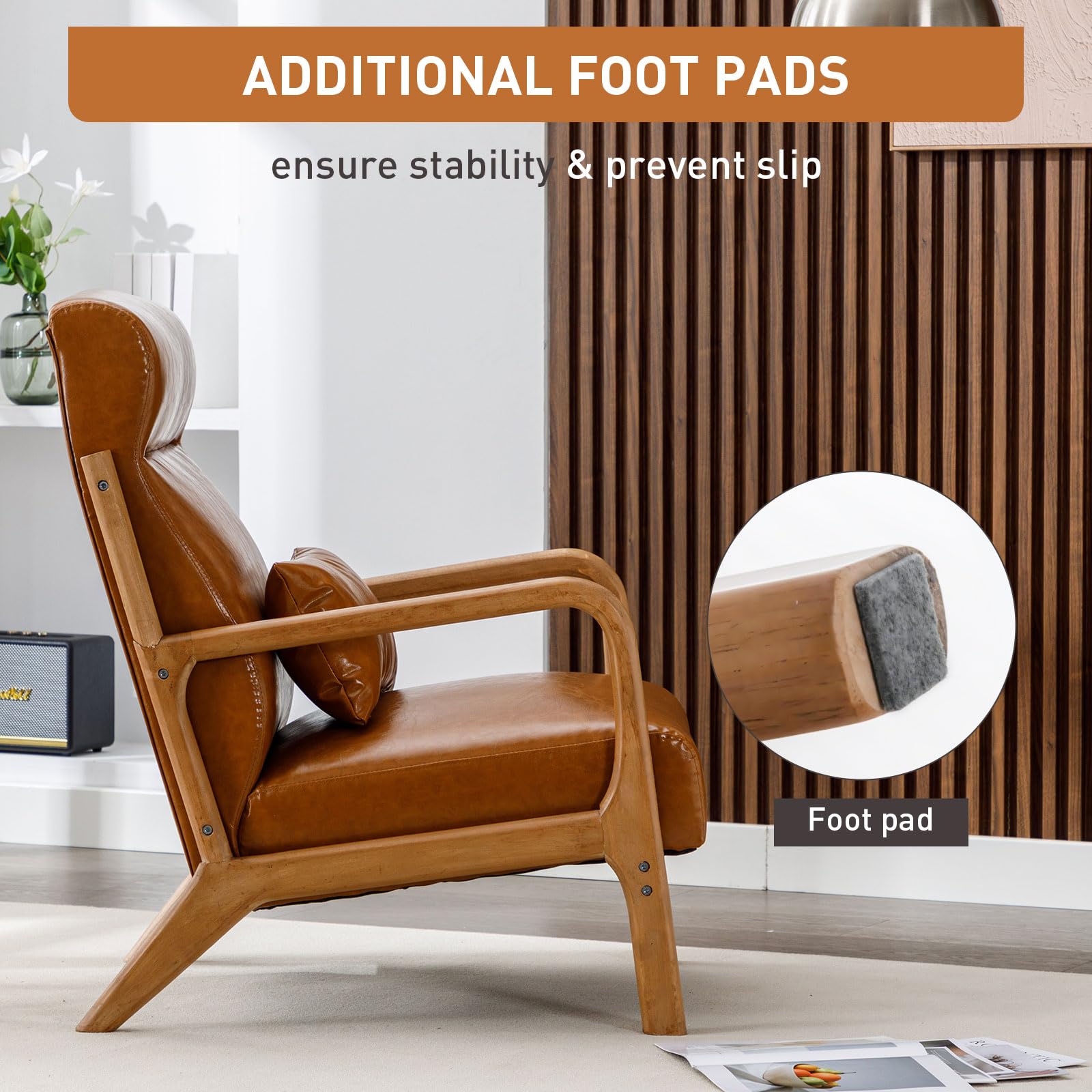 ANJ Mid Century Modern Accent Chair, Comfy Fabric Living Room Chairs with Solid Wood Frame, Lounge Reading Armchair, Easy Assembly, Beige