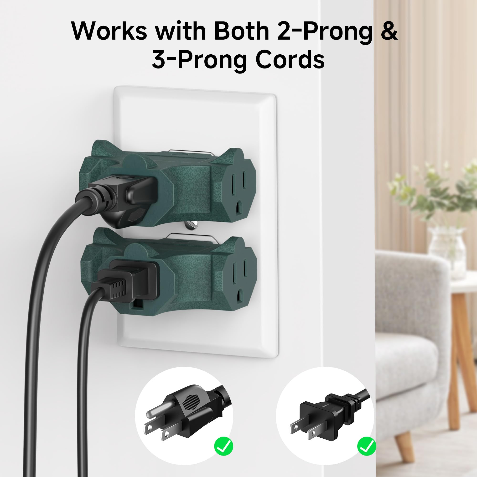 [ETL Listed] Cable Matters 3-Pack 3 Way Plug Adapter 15A 1875W, 3 Prong 3 Outlet Adapter, Power Splitter Plug Outlet, 3 Way Electrical Splitter, Black