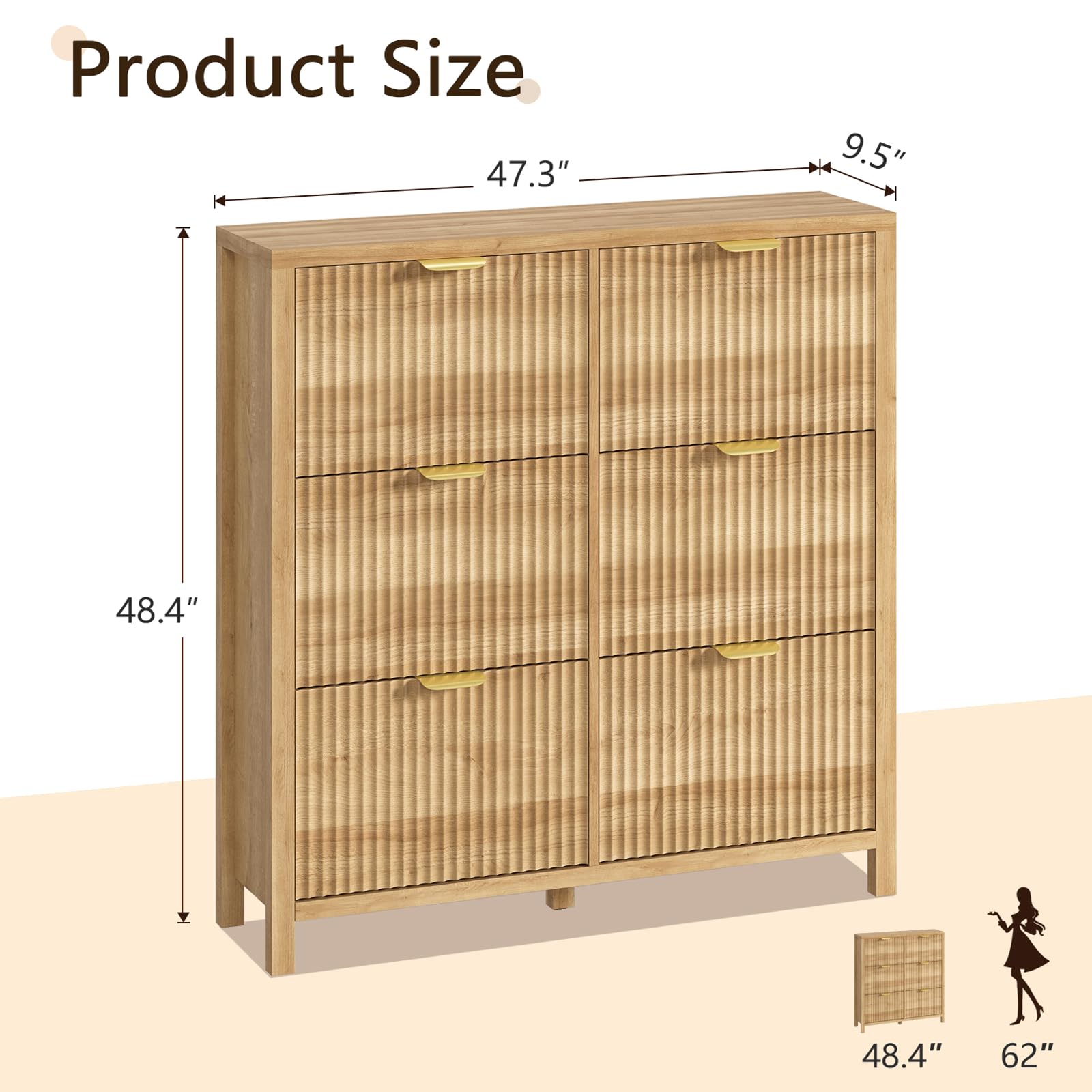 YOMILUVE Shoe Cabinet Storage for Entryway, Fluted Shoe Cabinet with 2 Flip Drawers, Hidden Shoe Rack Tall Freestanding Shoe Organizer with Legs for Hallway, Blue